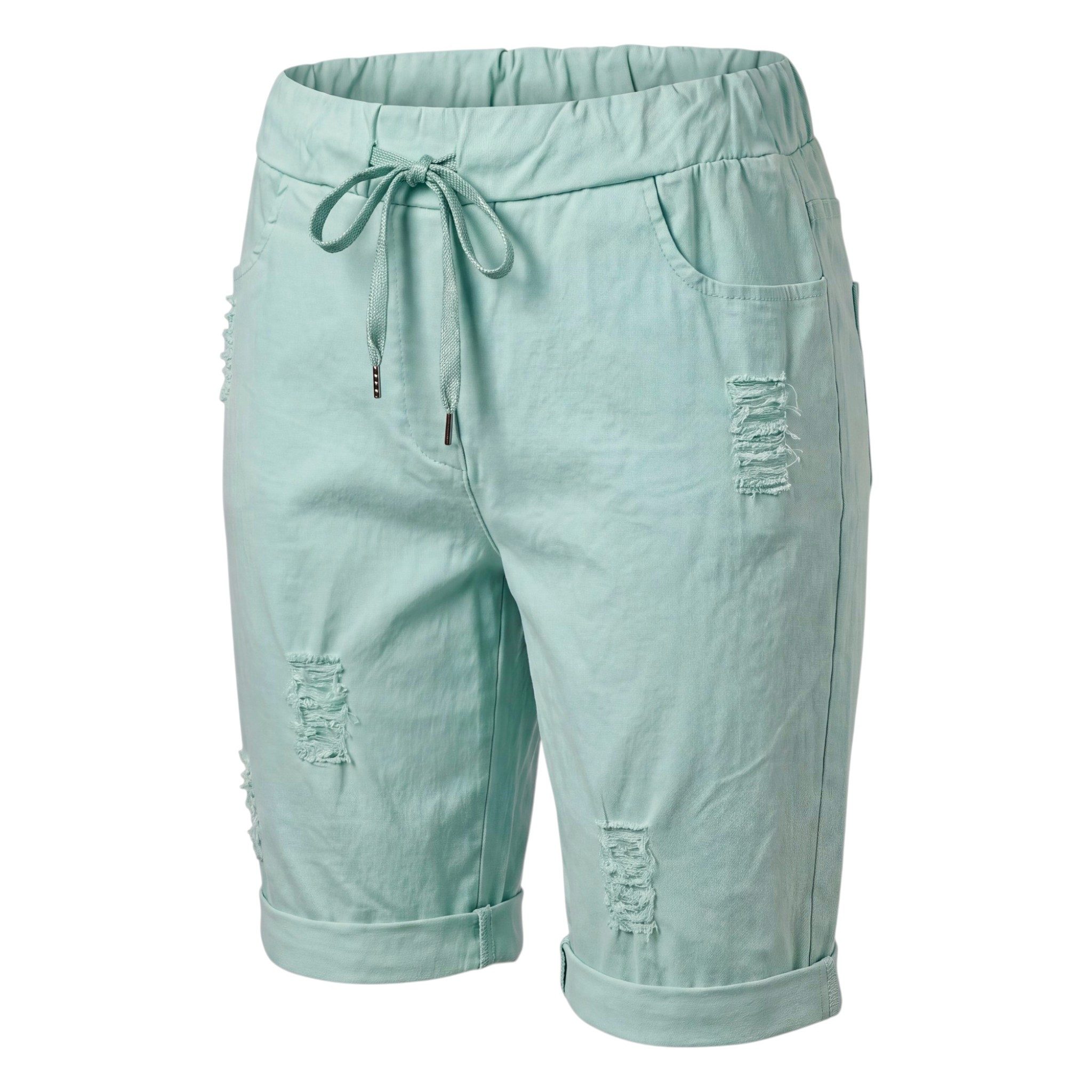 OriginalYou Bermudas Damen Bermuda kurze Sommer Hose im Distressed Look Knitterlook, mit Gummibund & Kordelzug, 38/40 bis 44/46 erhältlich
