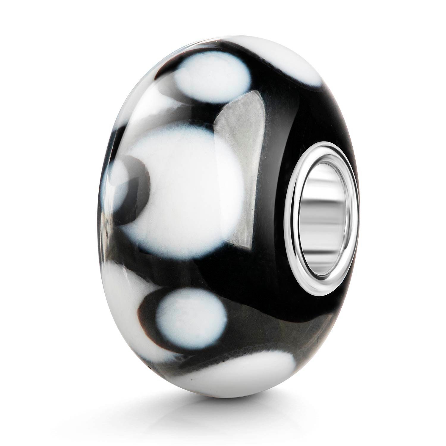 Bead Glasperle Muster Punkte Schwarz Weiß Hülse 925 Silber 145