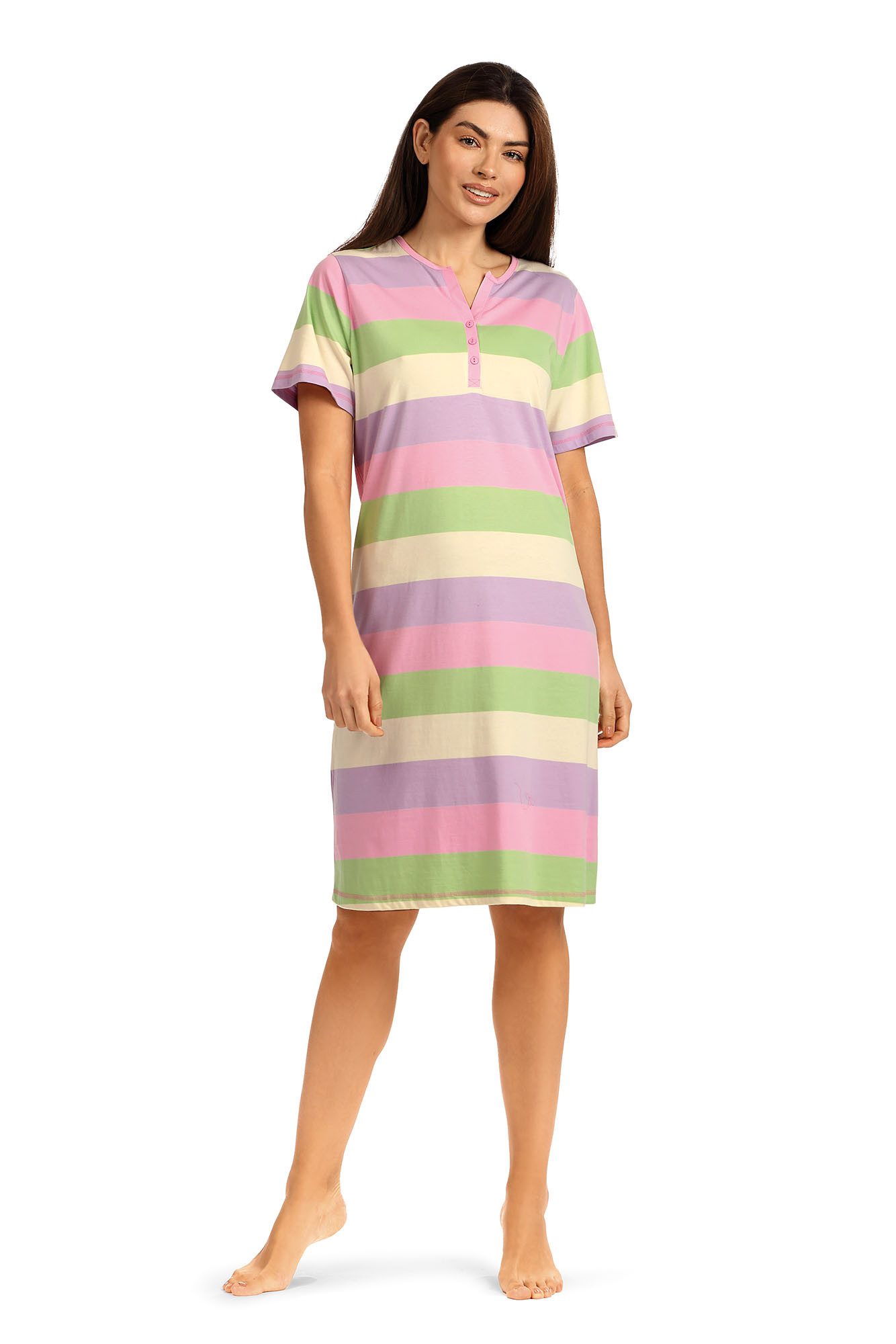 comtessa Nachthemd (Set, 1-tlg., 1-teilig) Damen Sleepshirt ca.100cm Schlafshirt Baumwolle Blockstreifen