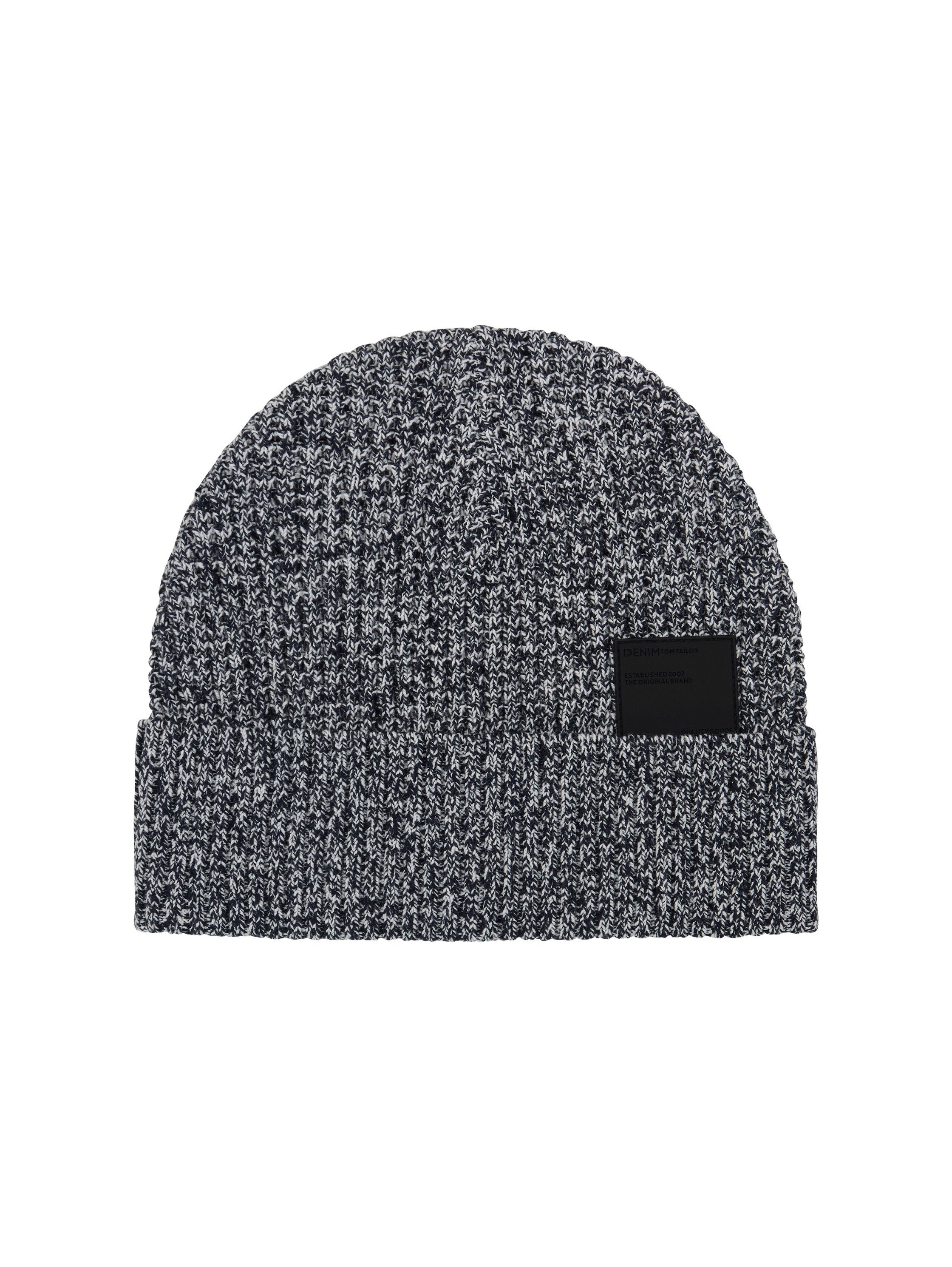 TOM TAILOR Denim Beanie mit Strick-Struktur und Logo-Badge
