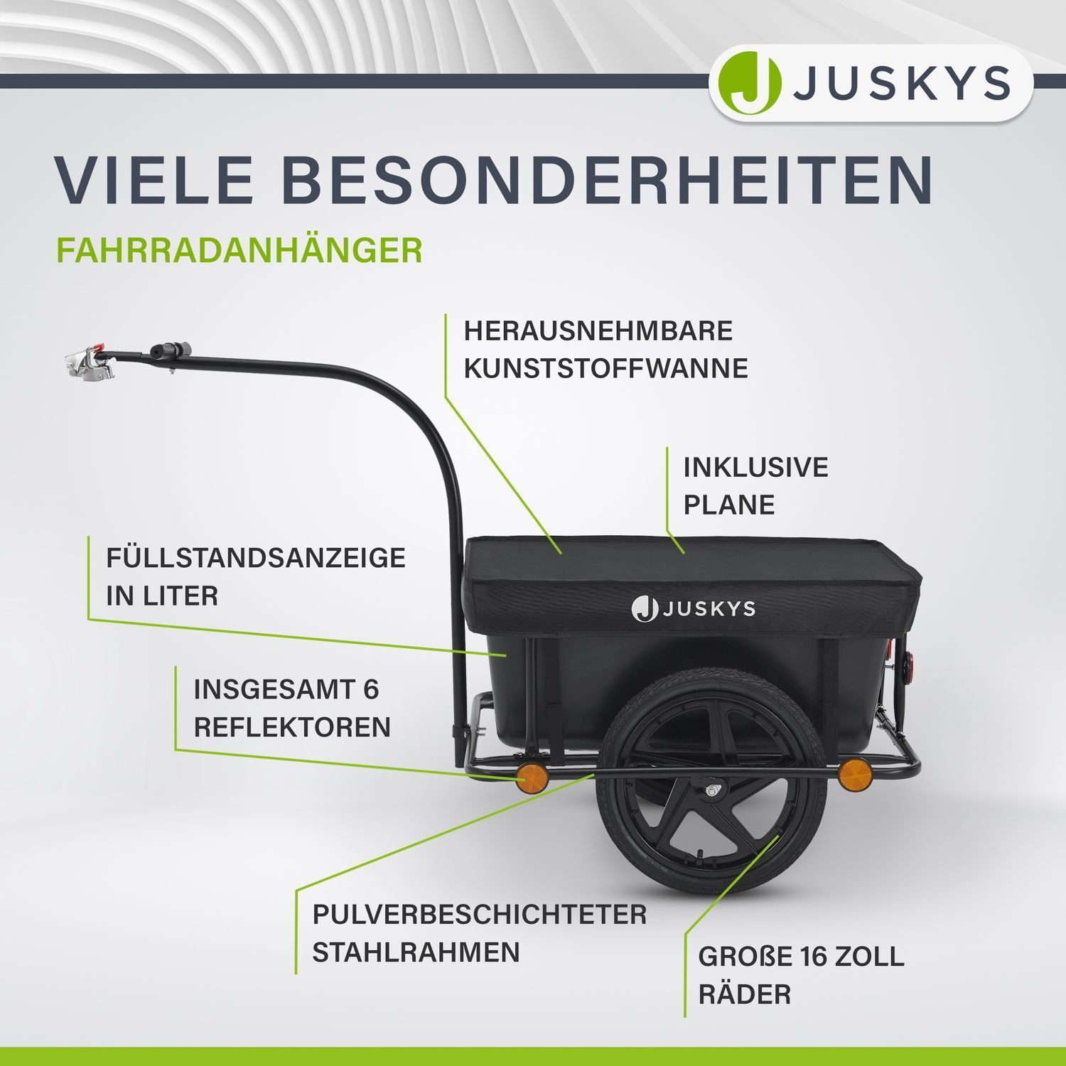 Juskys bicycle cargo trailer, 90 L volume, with handles, including protective cover, for 26/28 inch wheels
