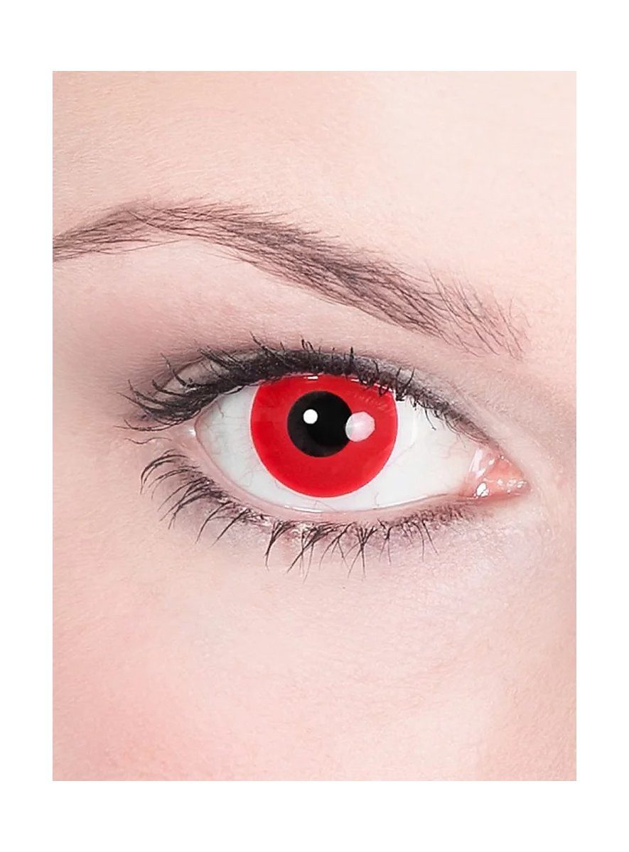 Metamorph Farblinsen Bunte Monatslinsen ohne Sehstärke - Halloween, 2 rote Satan Vampir Motiv-Effekt-Linsen