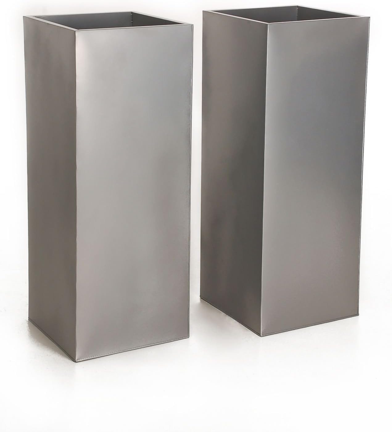 VIVANNO Pflanzkübel Zink BLOCK Säule - Silber Matt (Set, 2 St), 40x40x100 cm