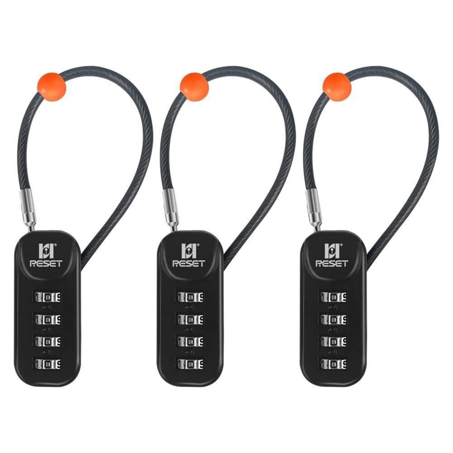 LuxusKollektion Aufrollkabelschloss Zahlenschloss 4-stellig 3er-Pack Schwarz