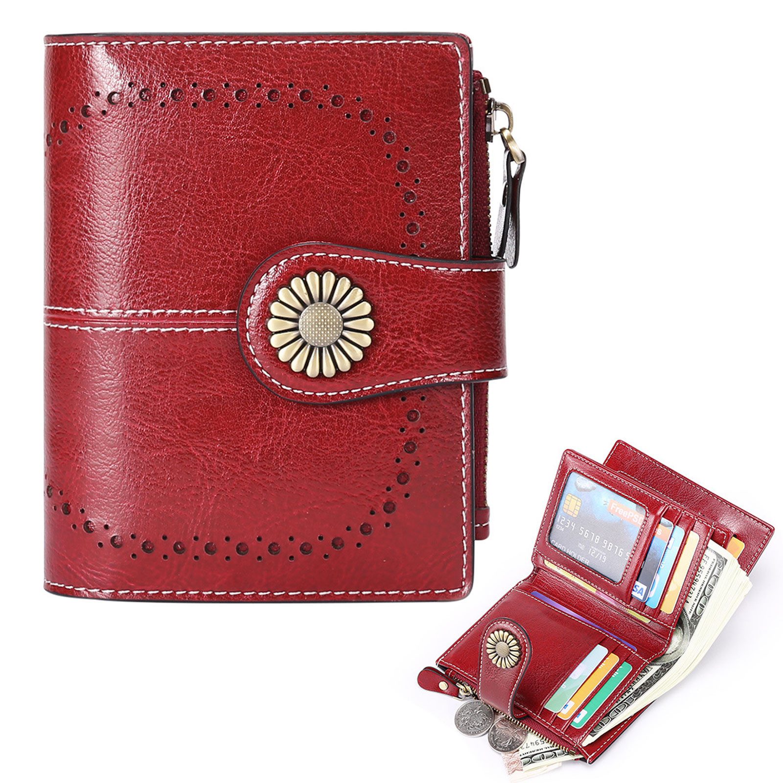 REDOM Kartenetui Damen Portemonnaie klein RFID Schutz Geldbörse (Geldbeutel, kompakt elegant modisch, aus Kunstleder, mit 16 Kartenfächer, Münzfach Reißverschluss), für Kreditkarte EC Karte Bank Karte Visitenkarten Personalausweis usw.