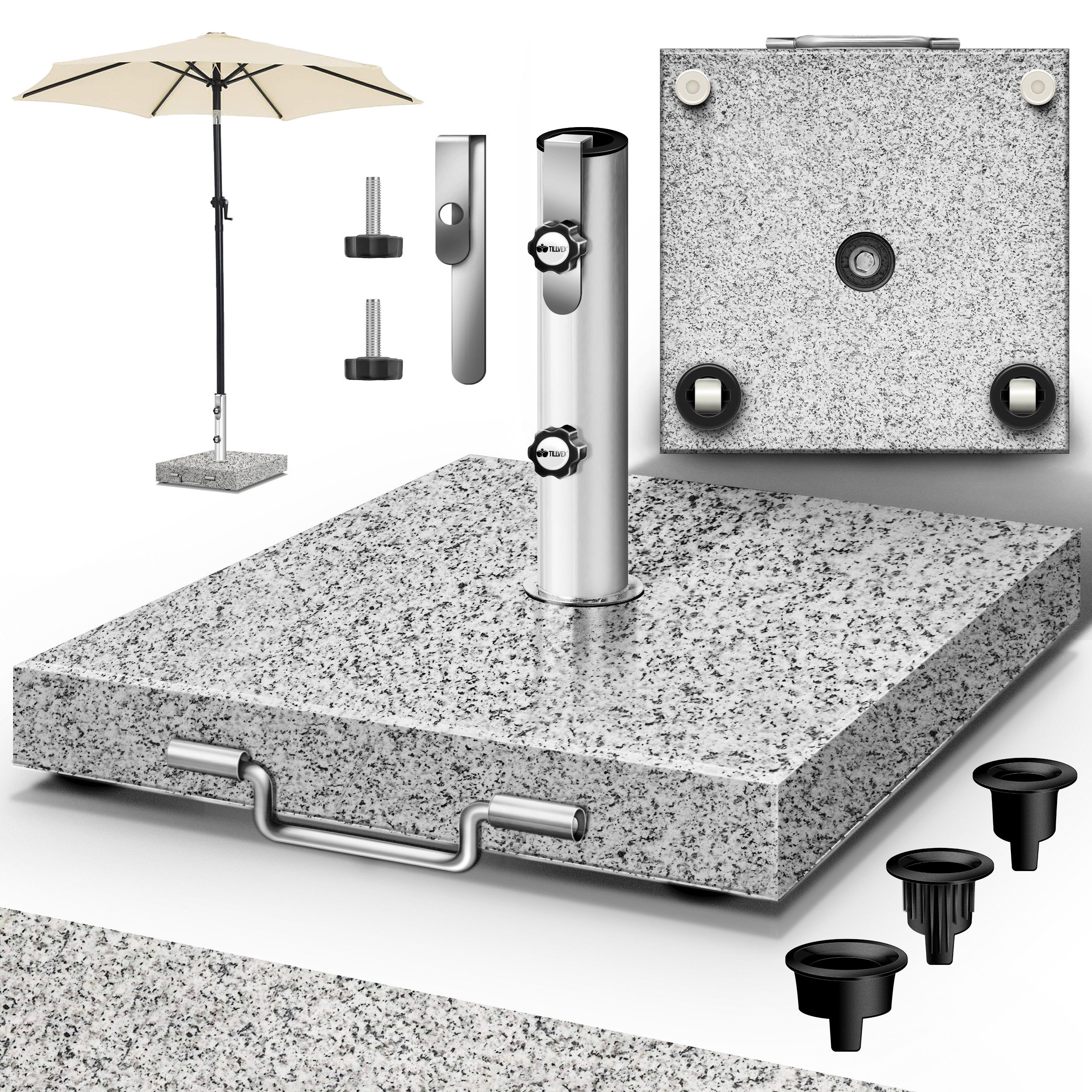 tillvex Sonnenschirm tillvex Granit Sonnenschirmständer, Balkonschirmständer für Schirmstöcke 16-48 mm & 300cm Schirmdurchmesser, Sonnenschirm, Granit Sonnenschirmständer