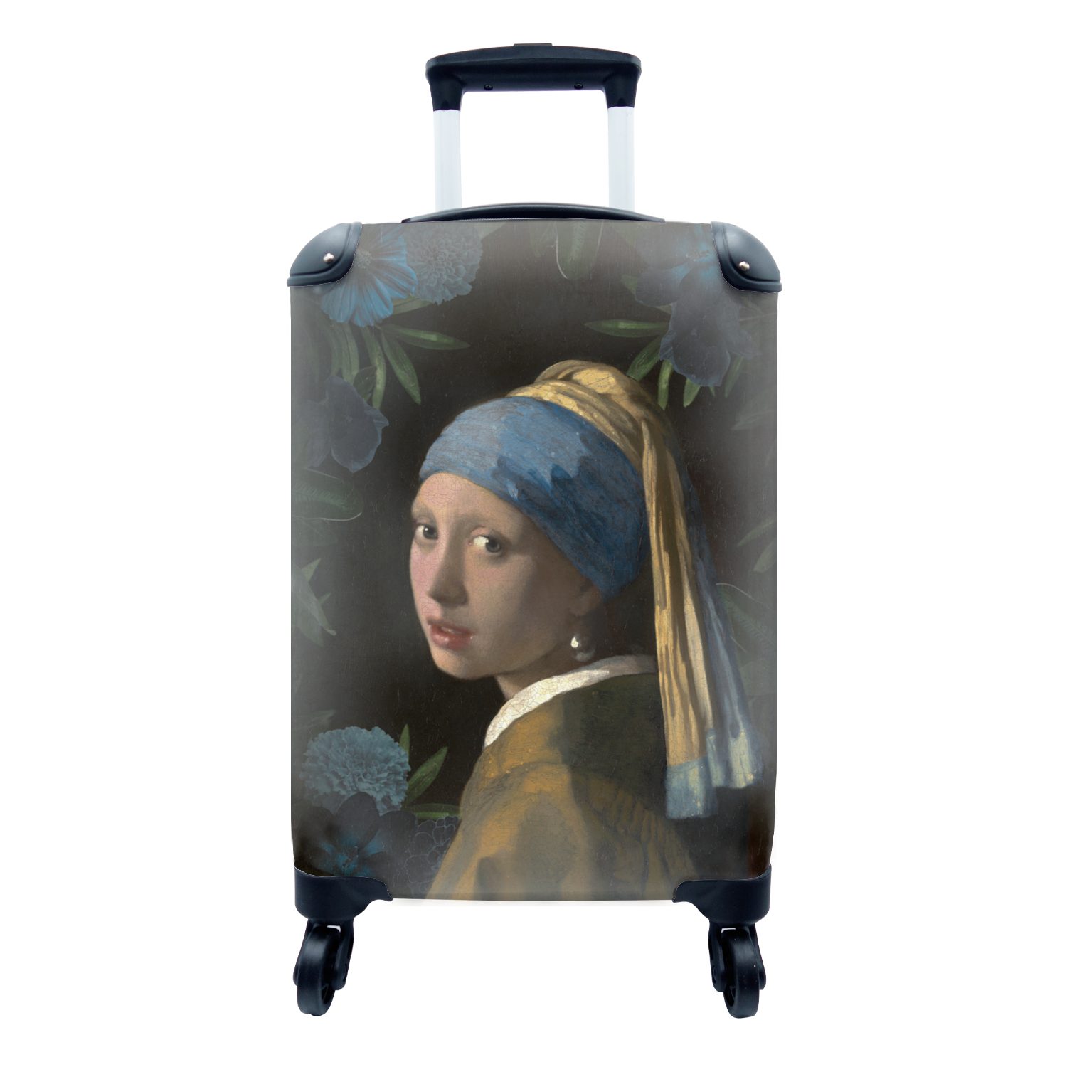 Ferien, mit Handgepäck für MuchoWow 4 Reisekoffer Handgepäckkoffer Mädchen mit Rollen, rollen, Blumen Trolley, - Vermeer Blau, - - Reisetasche Perlenohrring