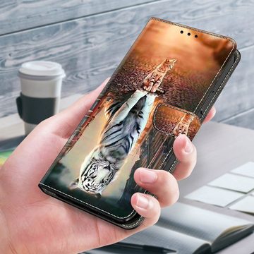 CLM-Tech Handytasche für Samsung Galaxy A55 5G Hülle - Tasche aus Kunstleder Klapphülle (Katze weißer Tiger, Handyhülle mit Standfunktion - Wallet Flip Case inklusive Kartenfächer), - Cover Etui mit Magnetverschluss - Galaxy A55 5G Schutzhülle