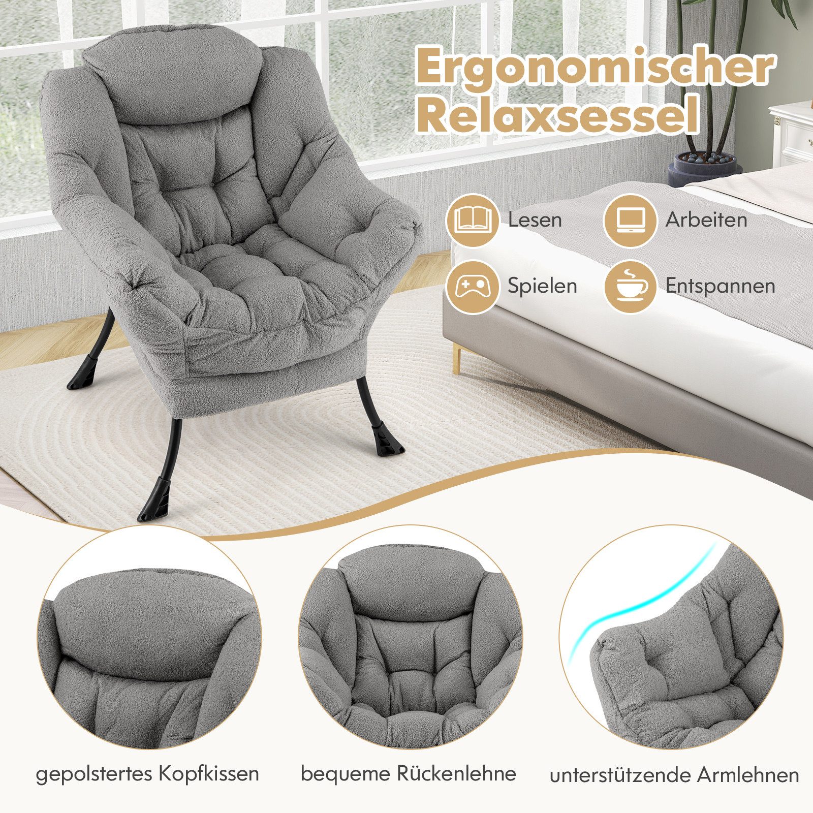 COSTWAY Relaxsessel (1-St), Ohrensessel gepolstert, 150kg günstig online kaufen