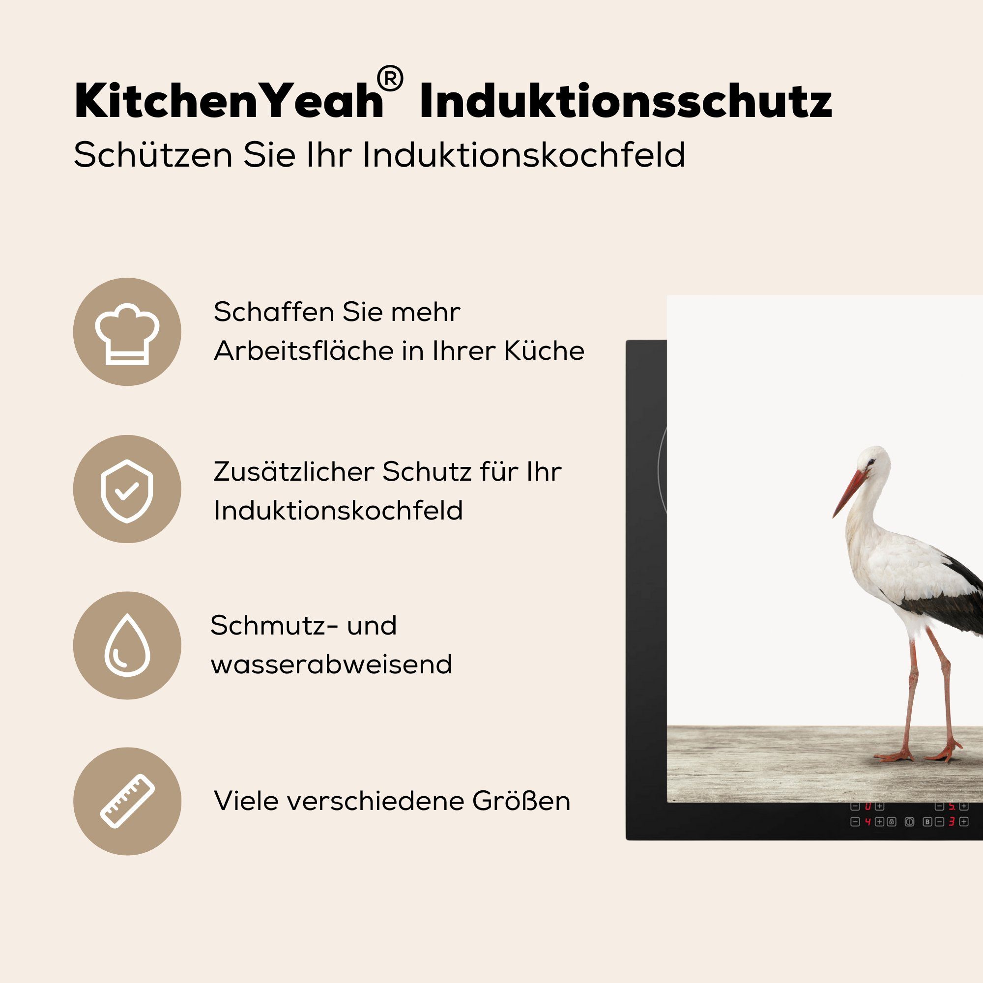 MuchoWow Herdblende-/Abdeckplatte Tiere Vinyl, tlg), Weiß, cm, küche 78x78 (1 - Arbeitsplatte für - Ceranfeldabdeckung, Storch