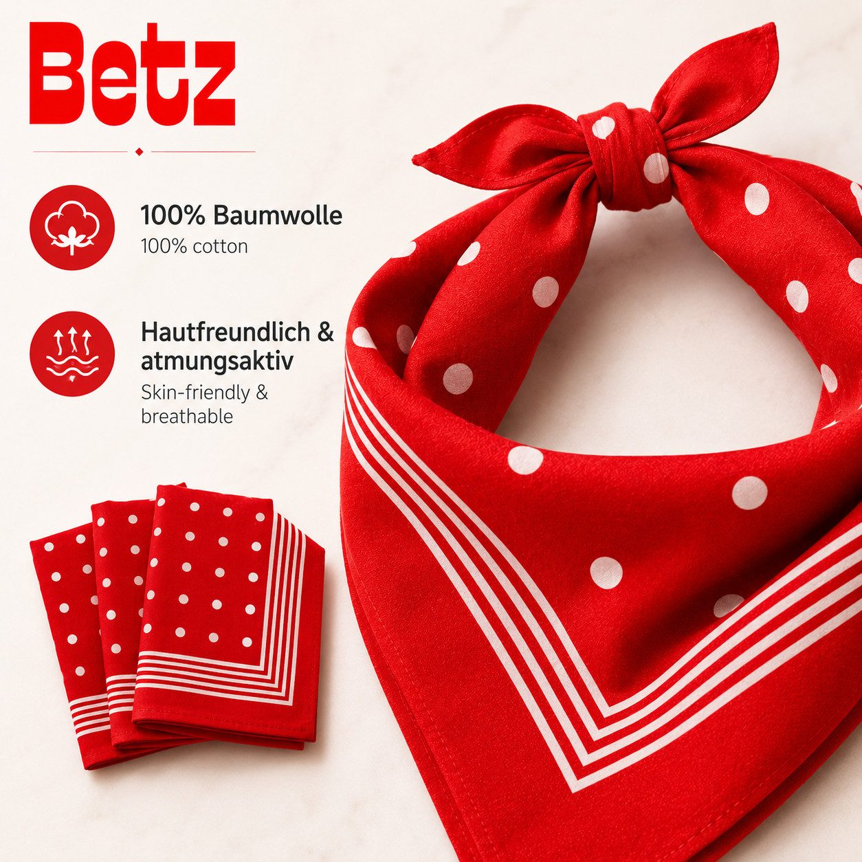 Betz Nickituch 3er Pack Bandana Kopftuch Halstuch klassischem Punktemuster 55 x 55cm, (3-St) – Bild 5 von 5