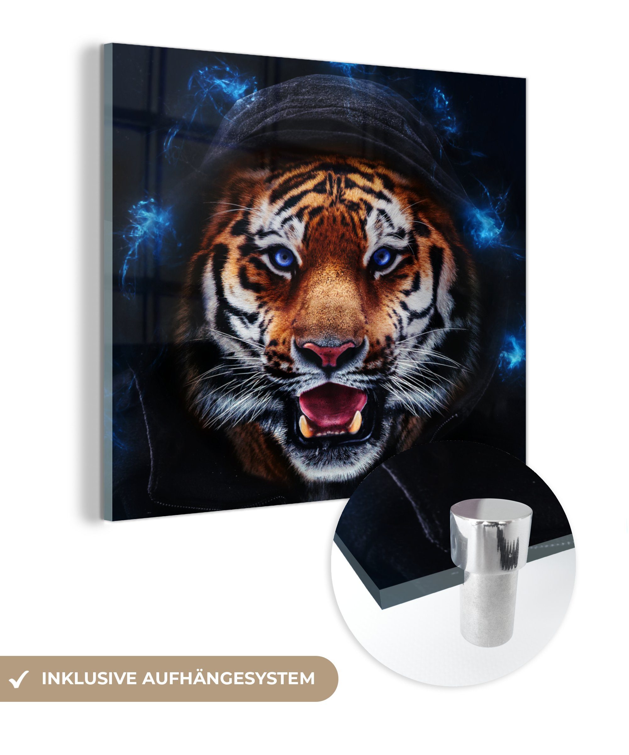 MuchoWow Acrylglasbild Tiger - Kleidung - Licht, (1 St), Glasbilder - Bilder auf Glas Wandbild - Foto auf Glas - Wanddekoration