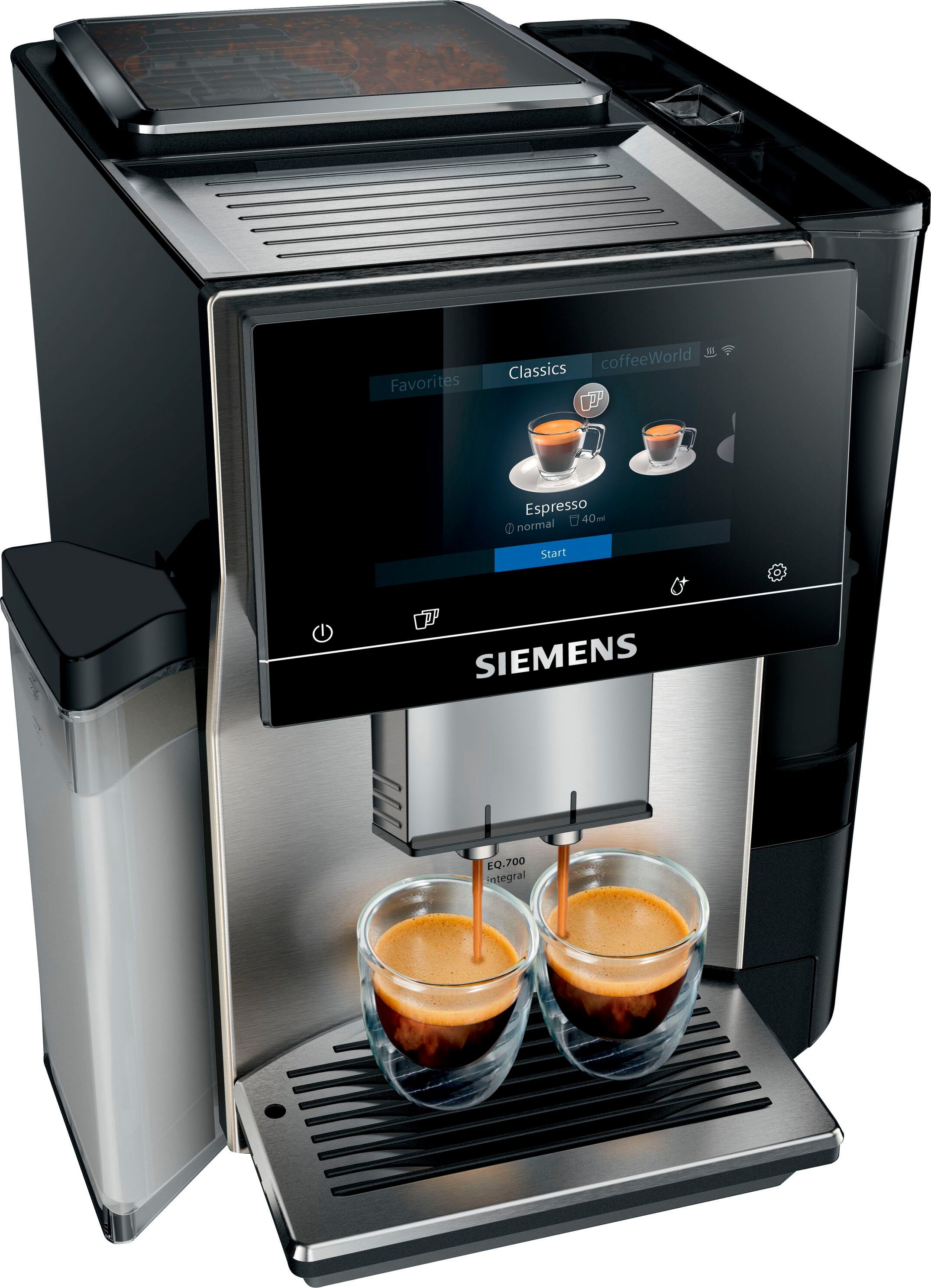 SIEMENS Kaffeevollautomat EQ.700 integral zu Kaffee-Favoriten Full-Touch-Display, individuelle - TQ707D03, bis 30