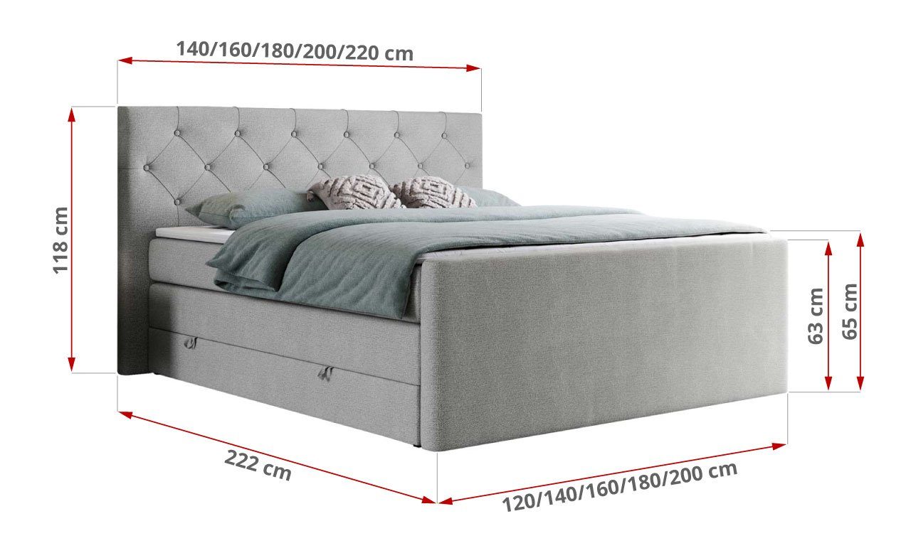 Boxspringbett MÖBEL VELEN, MKS Kopfstütze KING Polsterbett mit Doppelbett Multipocket-Matratze, mit