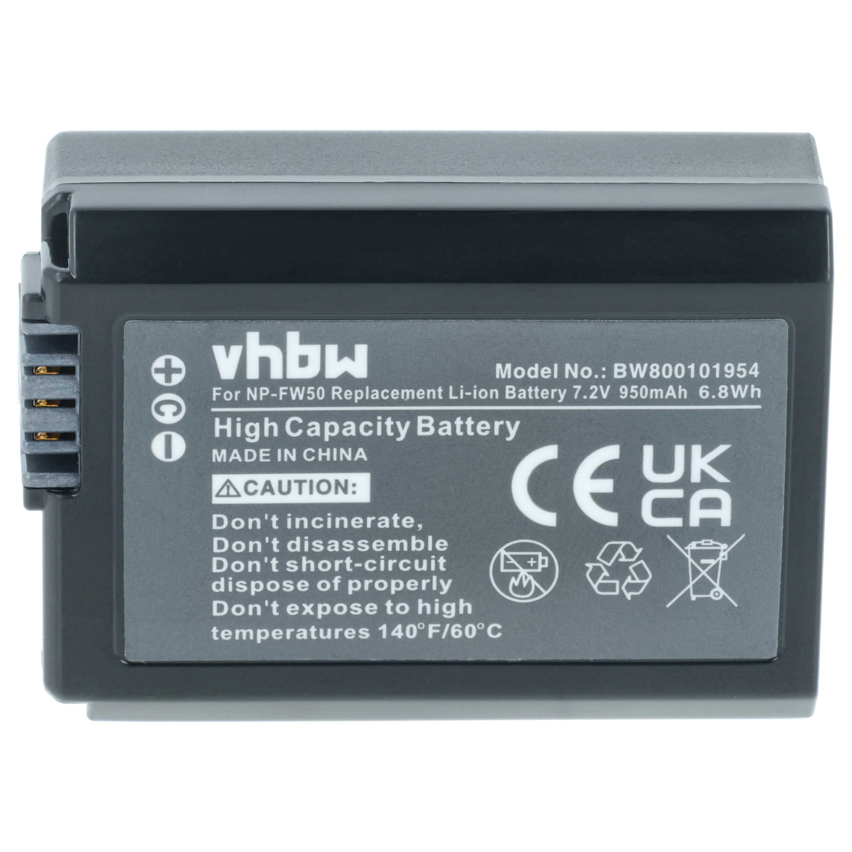 vhbw Akku passend für Sony Alpha 6, 6100, 6300, 6400, 5100, 55V, 7, 6000, Kamera-Akku Akku Li-Ion 950 mAh (7,2 V, 1 St), Leistungsfähiger Austausch-Akku für Digitalkamera, Spiegelreflexkamera