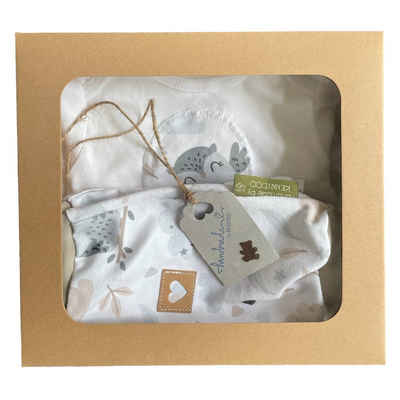 kennydoo Body & Shorts Kinder- Baby Set "Hase & Eule" taupe/weiß (2 teilig) mit niedlichem Design