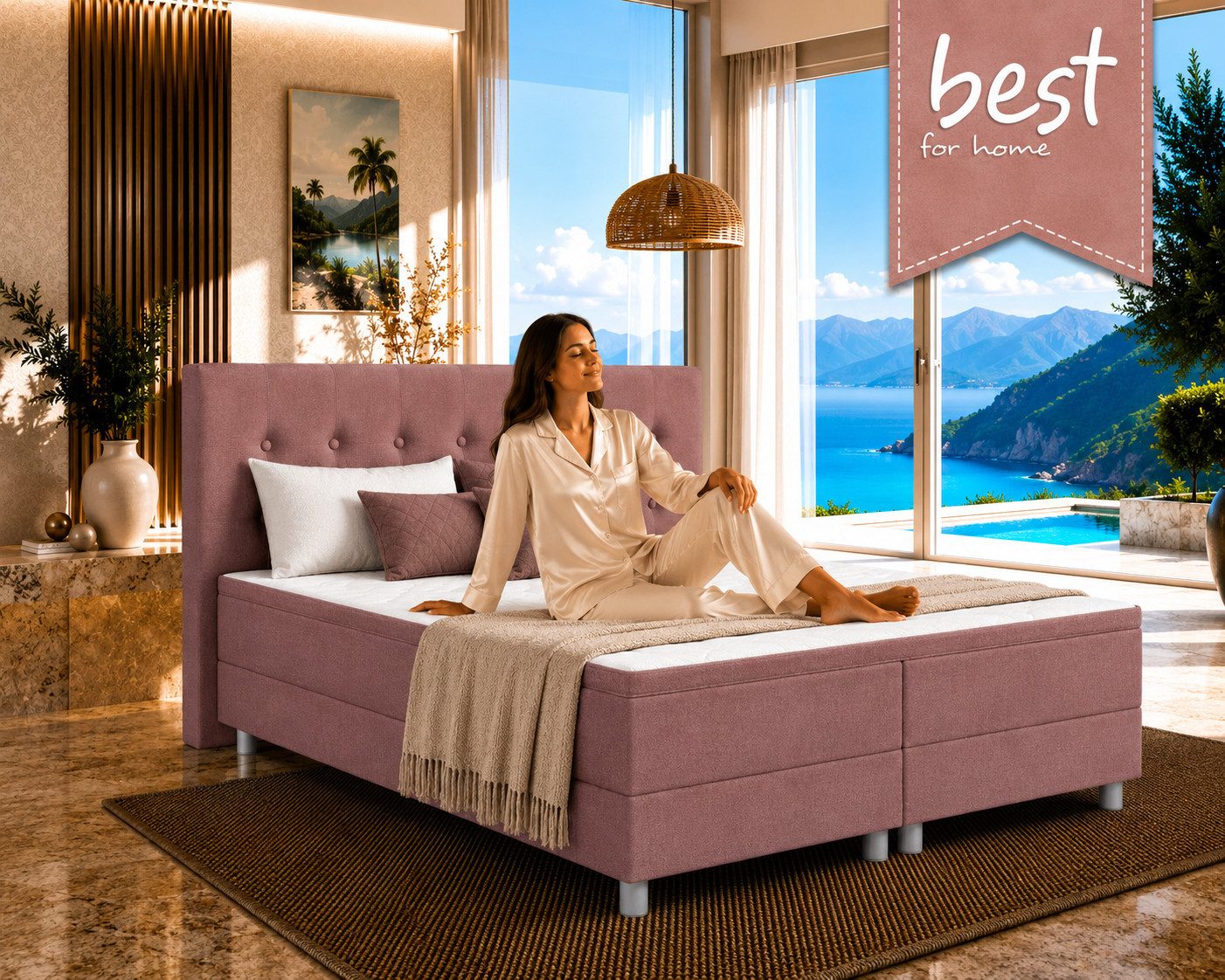 Best for Home Boxbett Neo Sawana Komfortable Bonellfederkernmatratze mit 5 cm Topper (Komplettbett, 4-St., 90x200 120x200 140x200 160x200 180x200 200x200), 7-Zonen-Bonnellfederkernmatratze, ergonomischer Schlafkomfort