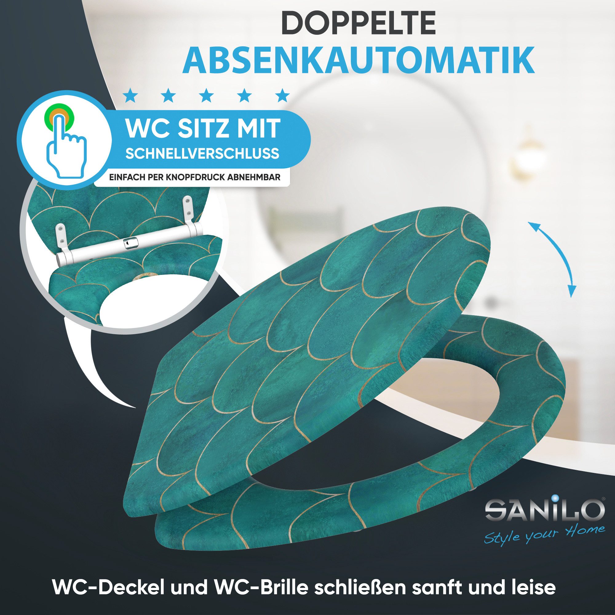 Sanilo WC-Sitz Aquarell mit Absenkautomatik & Quick Release, Premium Toilettendeckel, abnehmbar, leichte Montage von oben – Bild 3 von 5