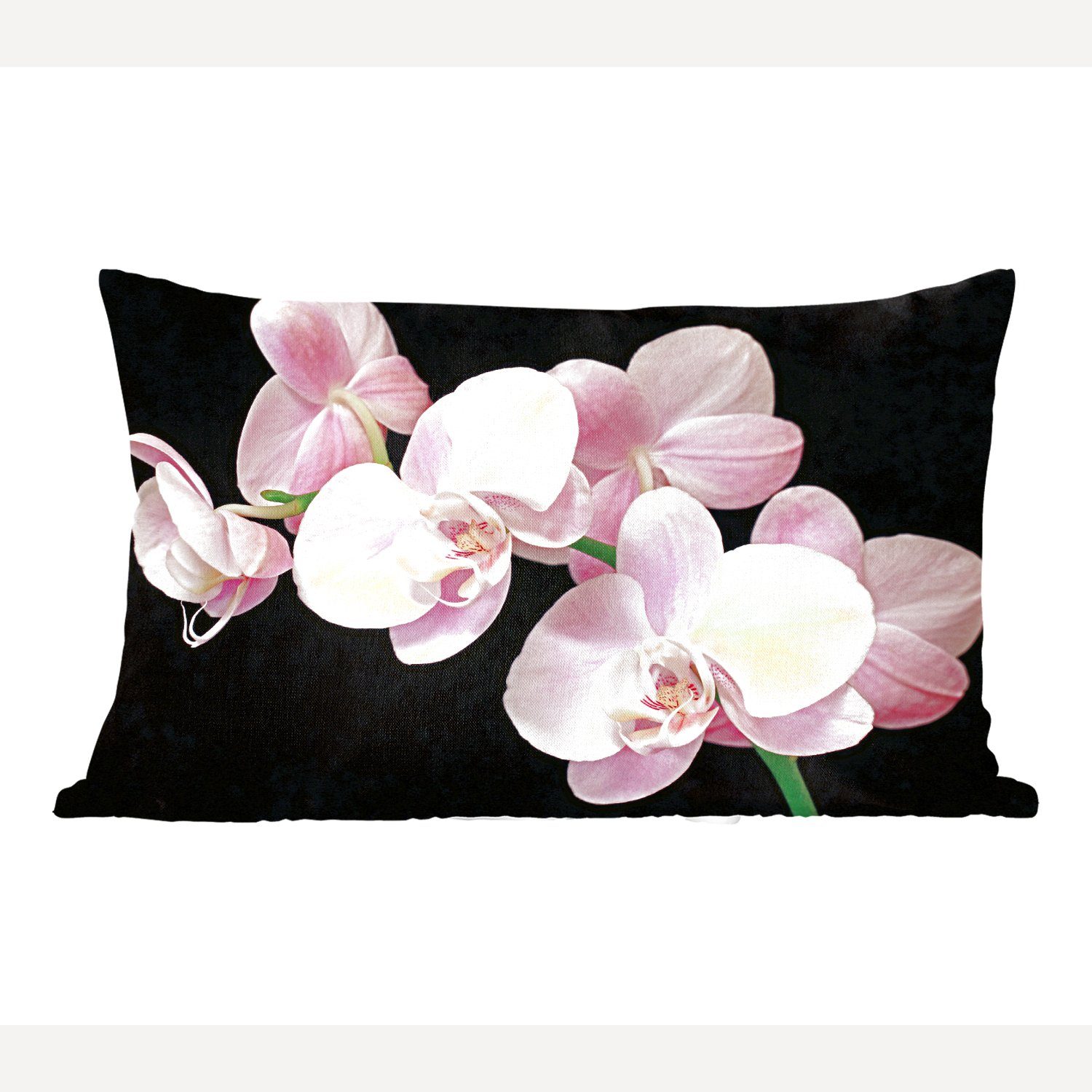 MuchoWow Dekokissen Eine Nahaufnahme von rosa Orchideen auf einem schwarzen Hintergrund, Wohzimmer Dekoration, Zierkissen, Dekokissen mit Füllung, Schlafzimmer