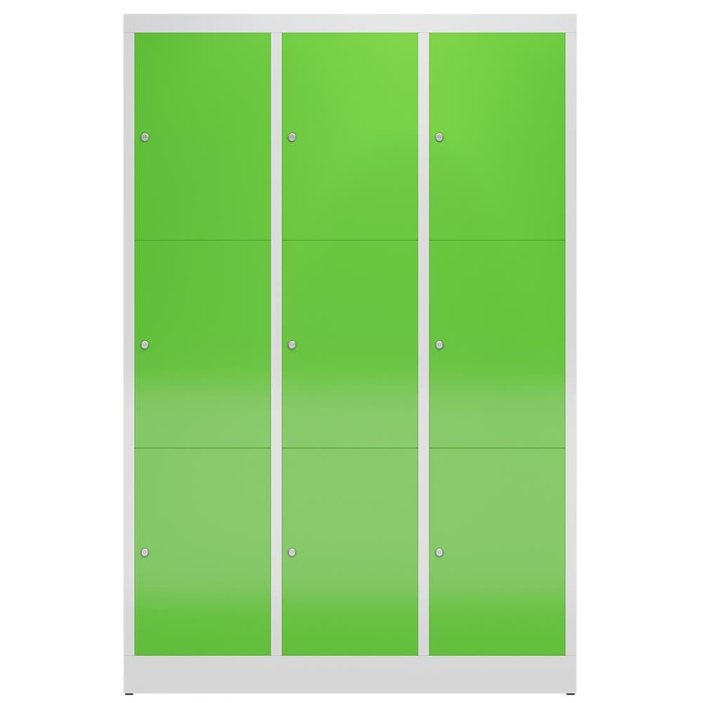 Steelboxx Fächerschrank Schließfachschrank 9 Fächer komplett | Montage (1-St) 7035 Grün montiert, notwendig Lichtgrau/ Korpus: Spindschrank Türen: RAL keine Lichtgrau