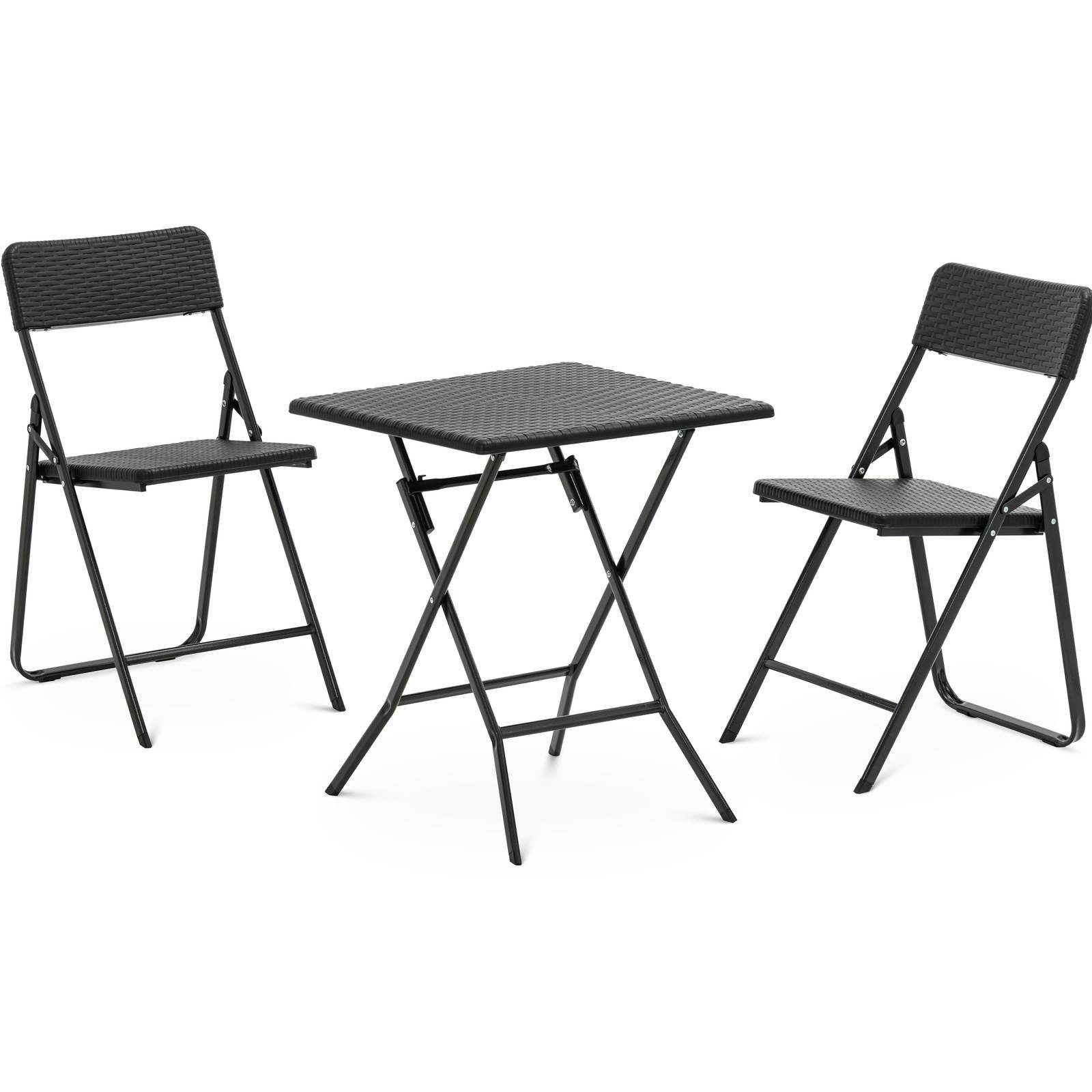 Uniprodo Sitzgruppe Sitzgruppe Garten Tisch 2 Stühle Stahl / HDPE klappbar schwarz Balkon
