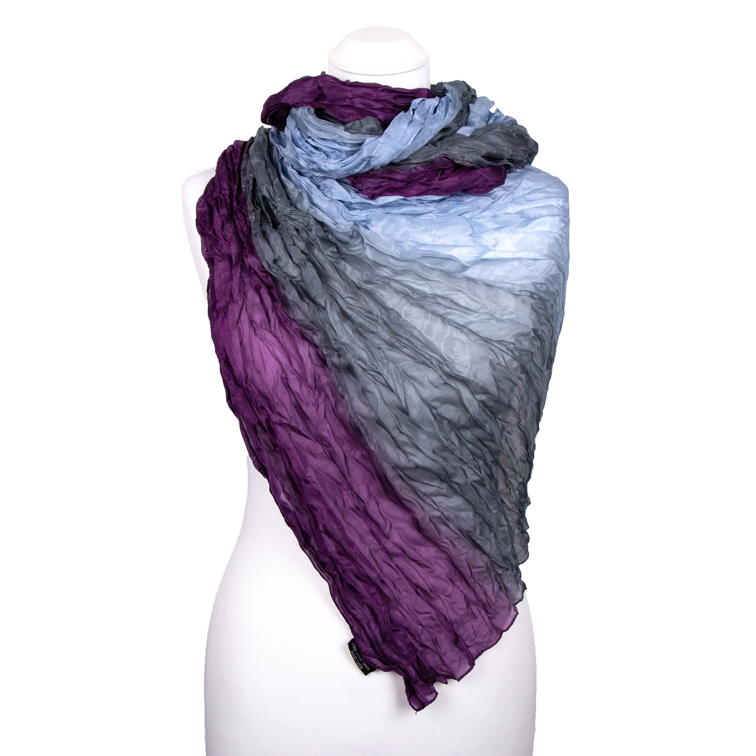 Silkroad Seidenschal Knitterschal Halstuch Schal XXL Farbverlauf grau-brombeere