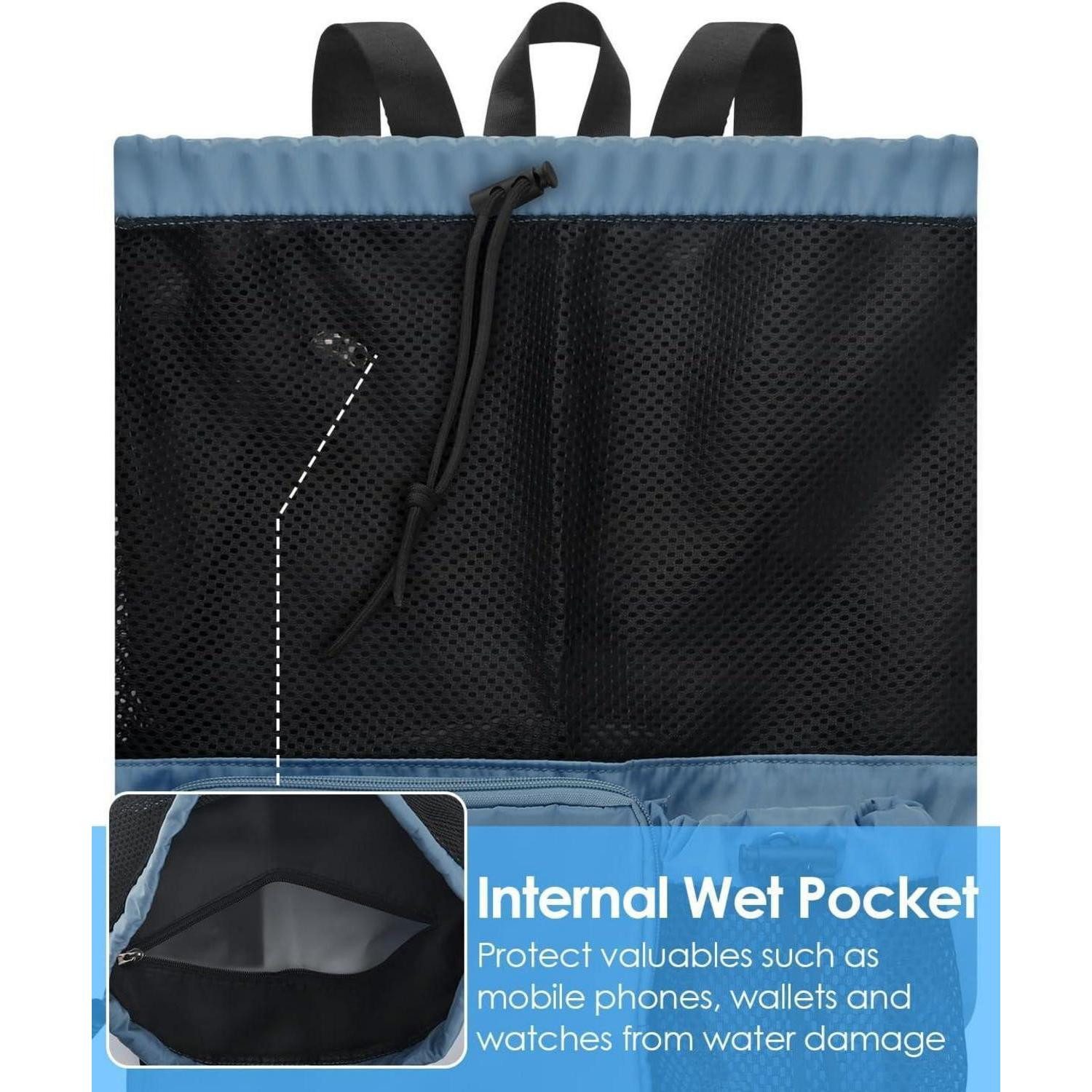 LuxusKollektion Sporttasche Schwimmtasche Mesh Kordelzug Wasserfest Herren Damen Marineblau