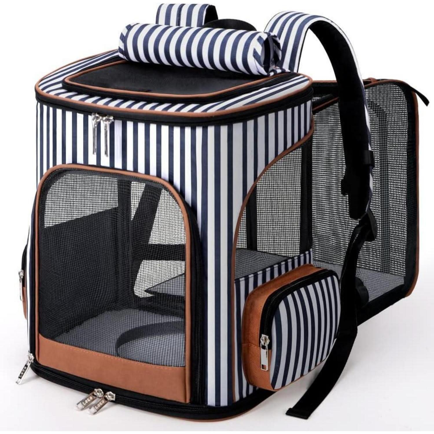 LuxusKollektion Tiertransporttasche Erweiterbarer Katzen- und Hunderucksack bis 10 kg Gestreift von LuxusKollektion
