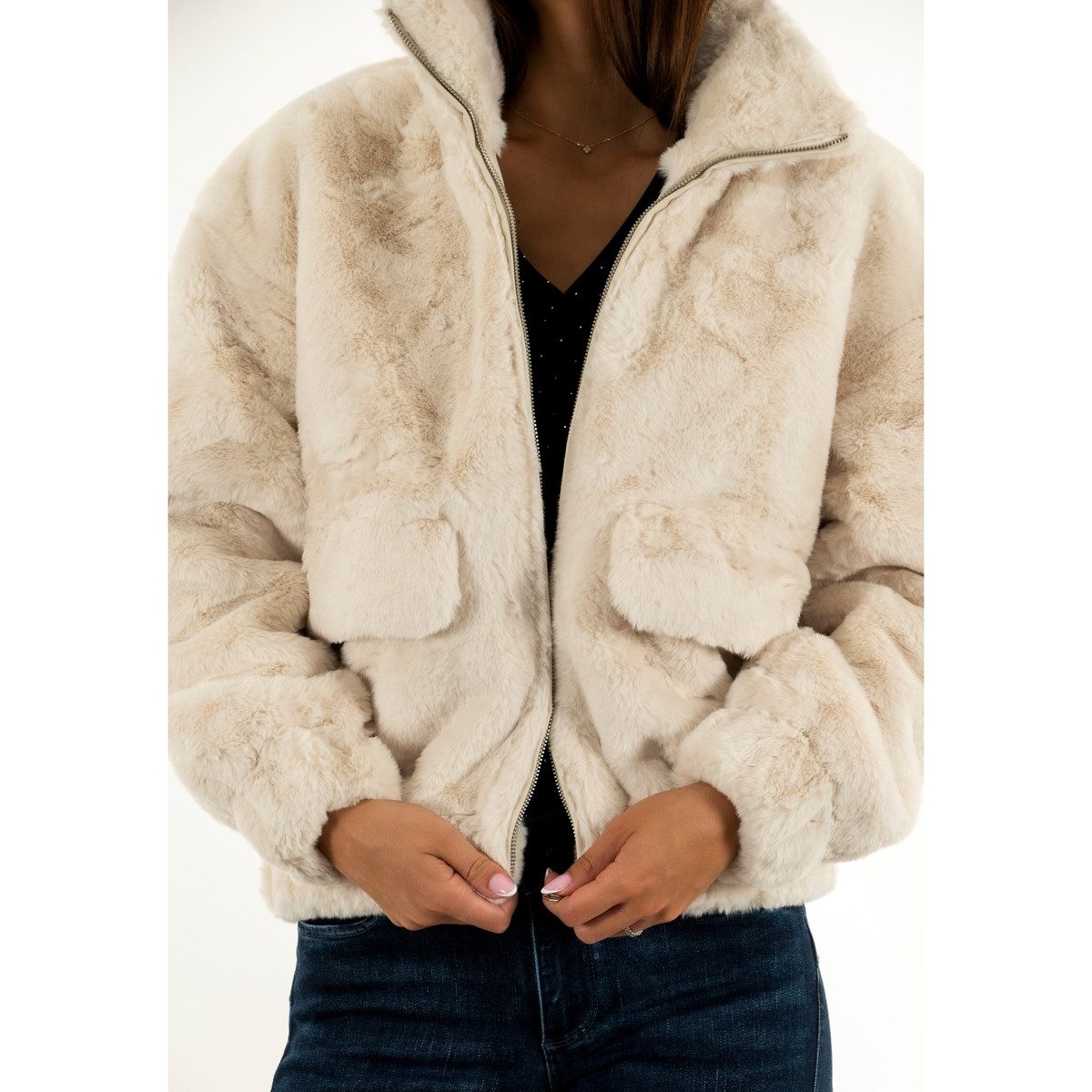 Freeman T. Porter Fellimitatjacke Solly Fur - Teddyjacke - Flauschige Felljacke mit Stehkragen