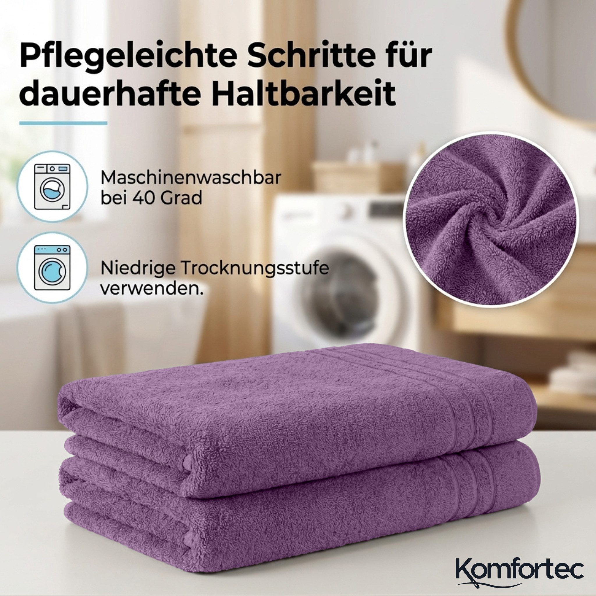 Komfortec Saunatuch Frotte aus 100% Baumwolle, Frottee (Packung, 2-St), 80x200 Saunatücher set XXL, Weich, Schnelltrocknend – Bild 3 von 5