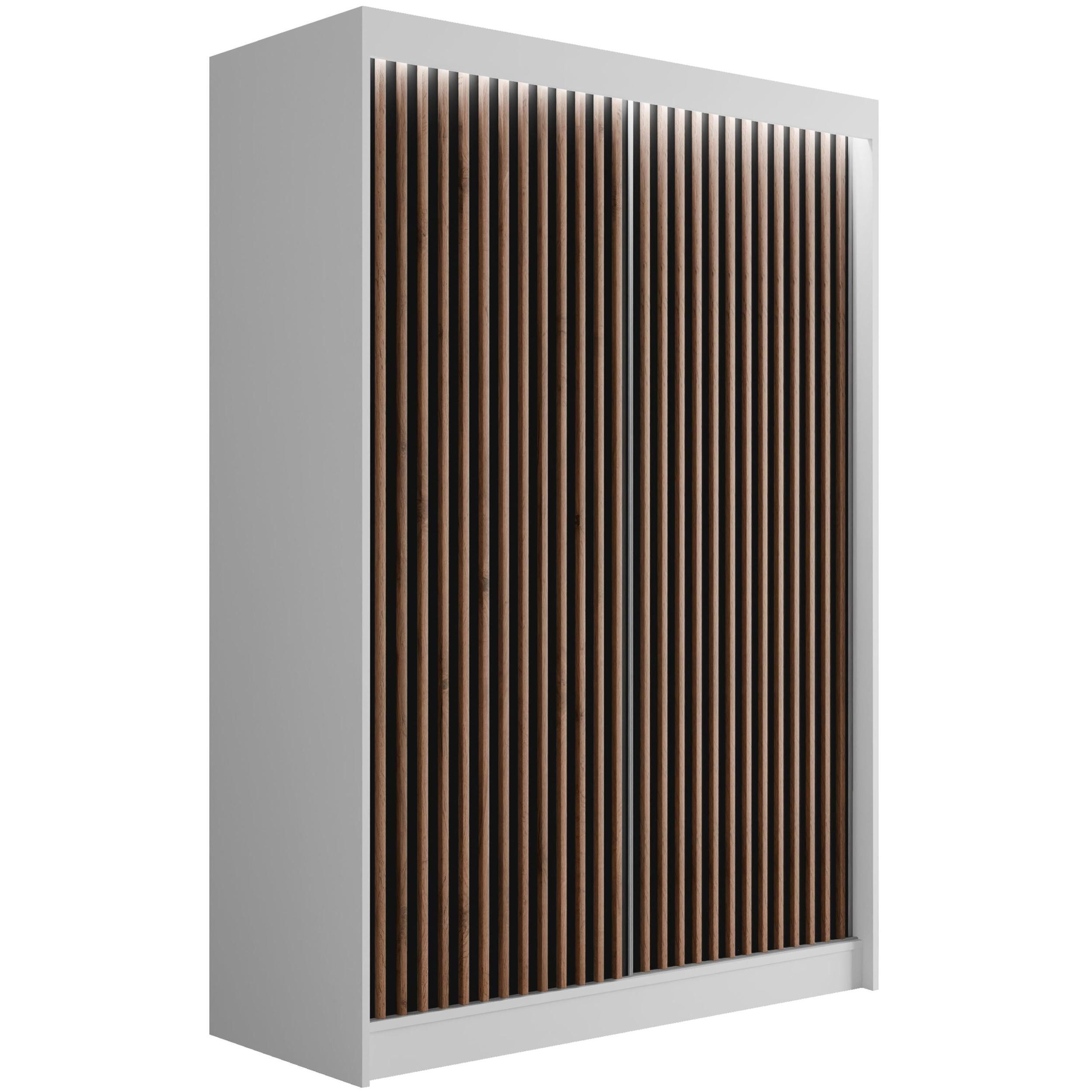 ALTDECOR Schiebetürenschrank VILANv2 (Kleiderschrank Garderobenschrank mit viel Stauraum Moderner Schrank) Vielseitiger Schwebetürenschrank Lamellen LED Beleuchtung