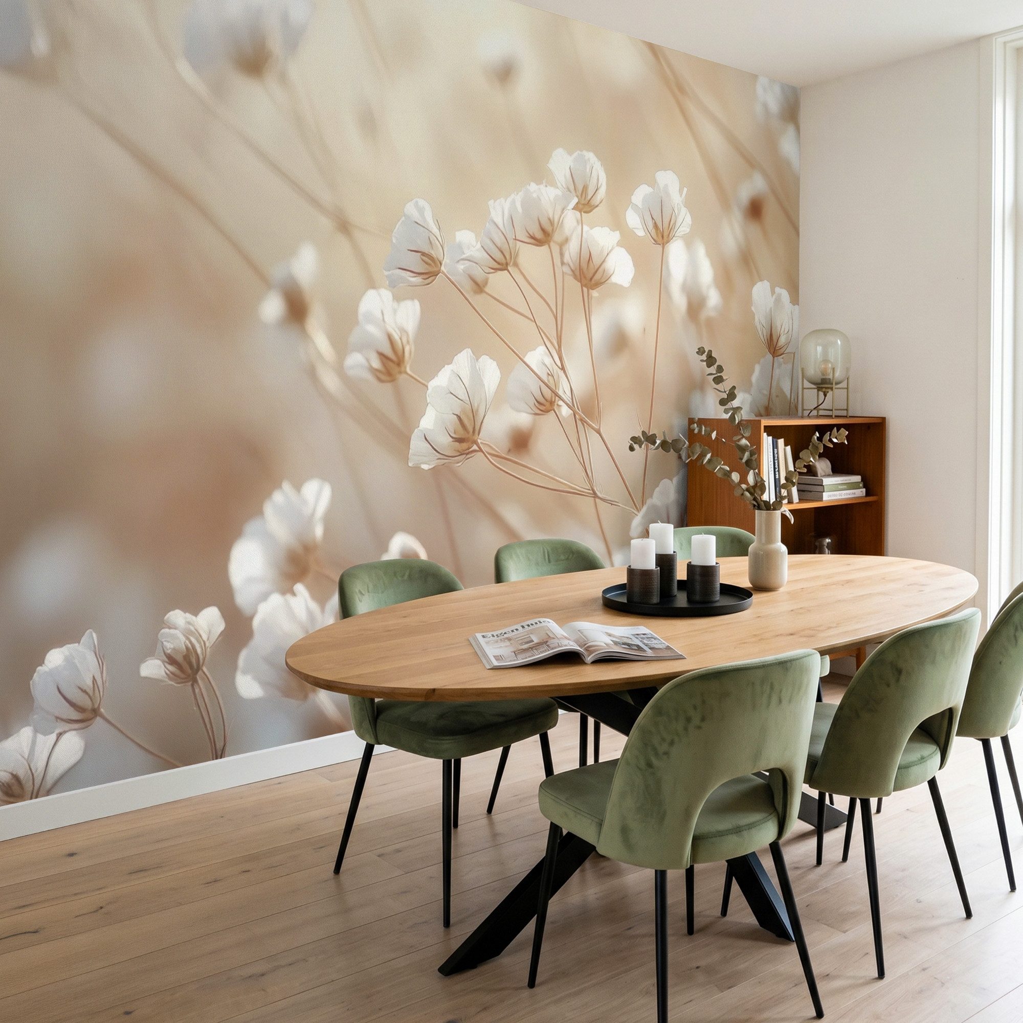 OnlyWow Fototapete Wild - Blumen - Weiß, Matt, bedruckt, Wohnzimmer, Modern, Wanddekoration, Vliestapete 100x70cm – Bild 5 von 5