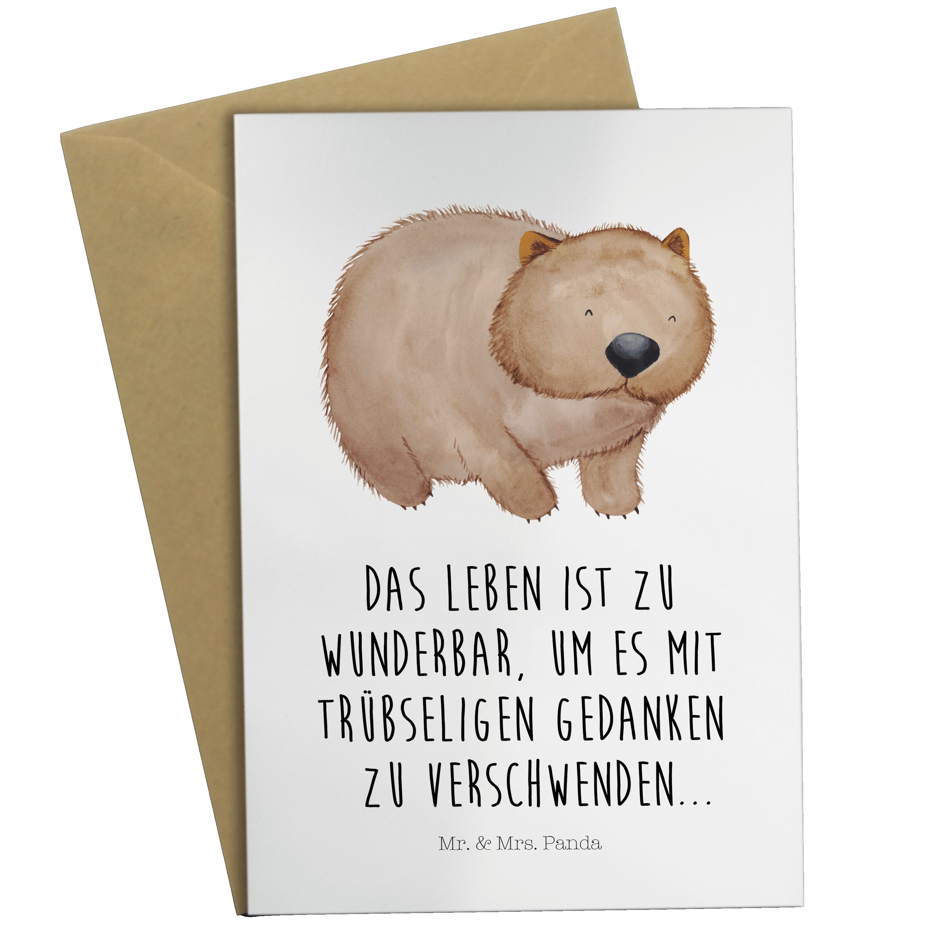 Mr. & Mrs. Panda Grußkarte Wombat - Weiß - Geschenk, Klappkarte, Karte, Tiermotive, Tiere, Spruc
