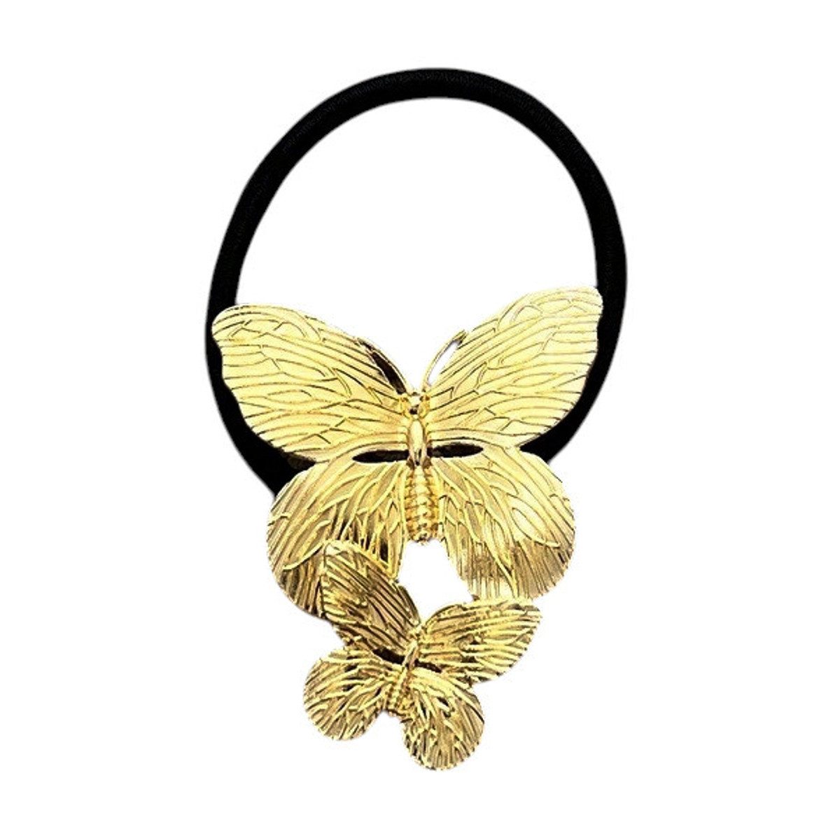 KARMA Haargummi Schmetterling schwarz Gold Metall 6 cm Damen Haarschmuck, Damen, modern, Zopfgummi Damenhaargummi