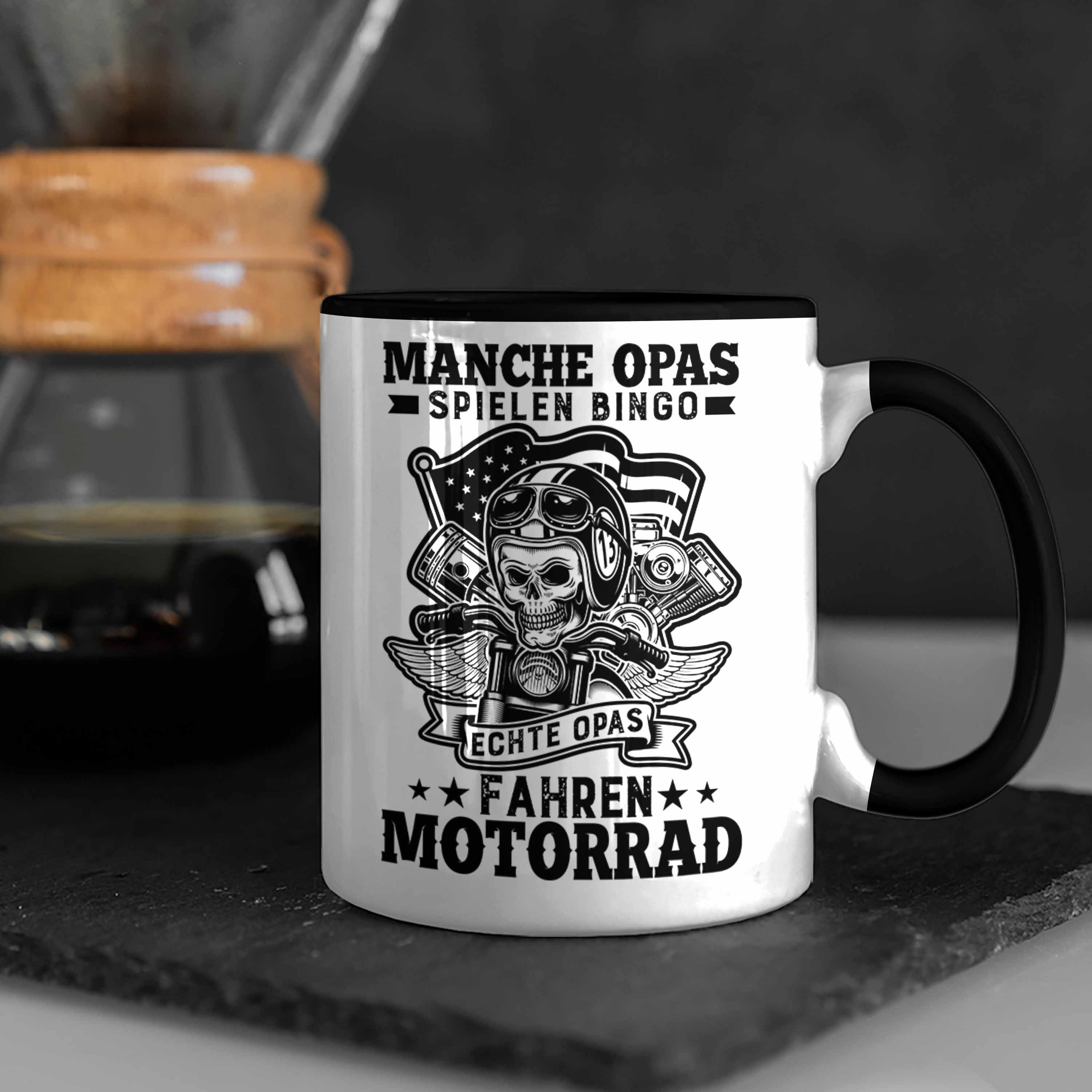 Opa Geschenk Tasse Geschenkideee Opa Motorradfahrer Tasse - Geburtstag Trendation Vatertag Schwarz Motorrad Geschenkidee Trendation