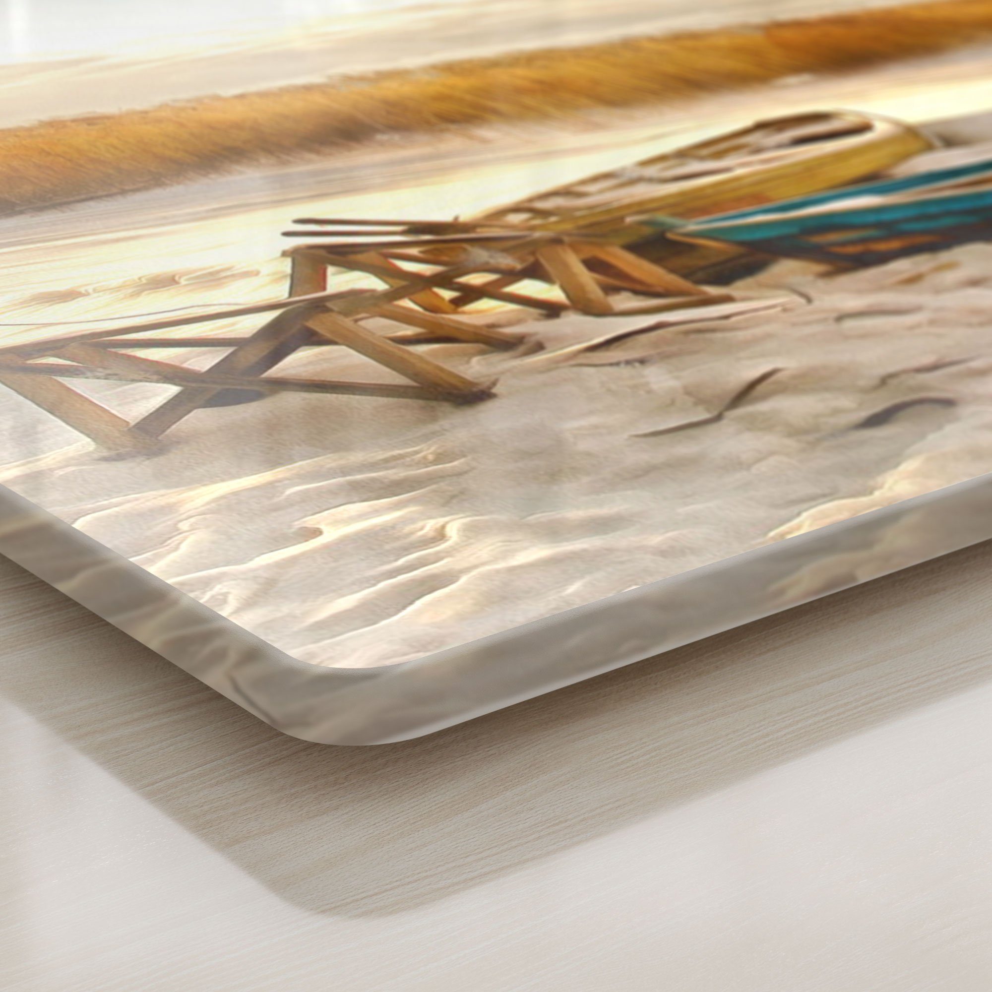 DEQORI Schneidebrett 'Holzboote im Frühstücksbrett Schneideplatte Platte Dünensand', Glas