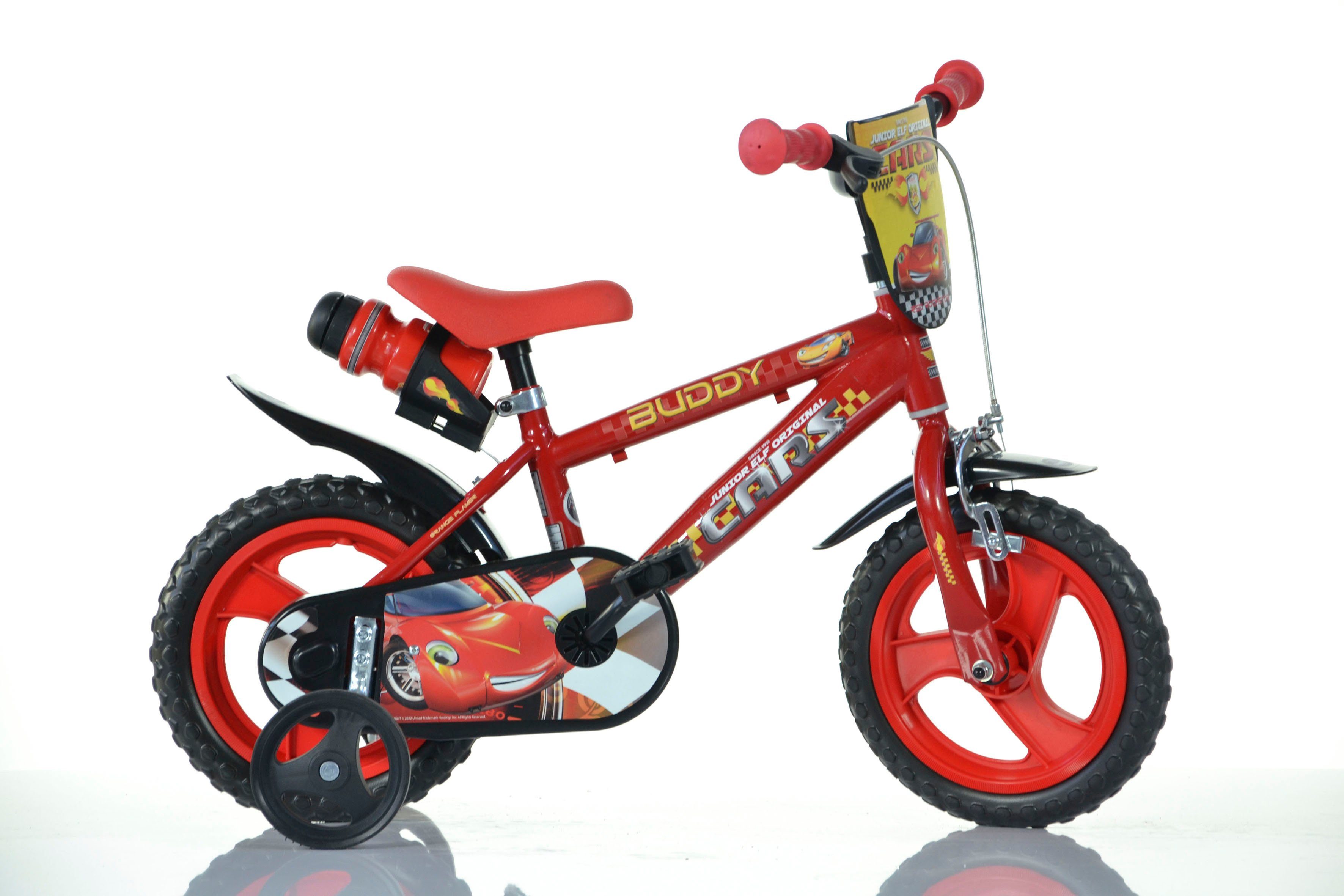 Dino Bikes Kinderfahrrad 12" Cars Kinderfahrrad Jungenfahrrad stabiler Stahl-Rahmen Stützräder, 1 Gang, mit Stützrädern, Trinkflasche und Frontschild