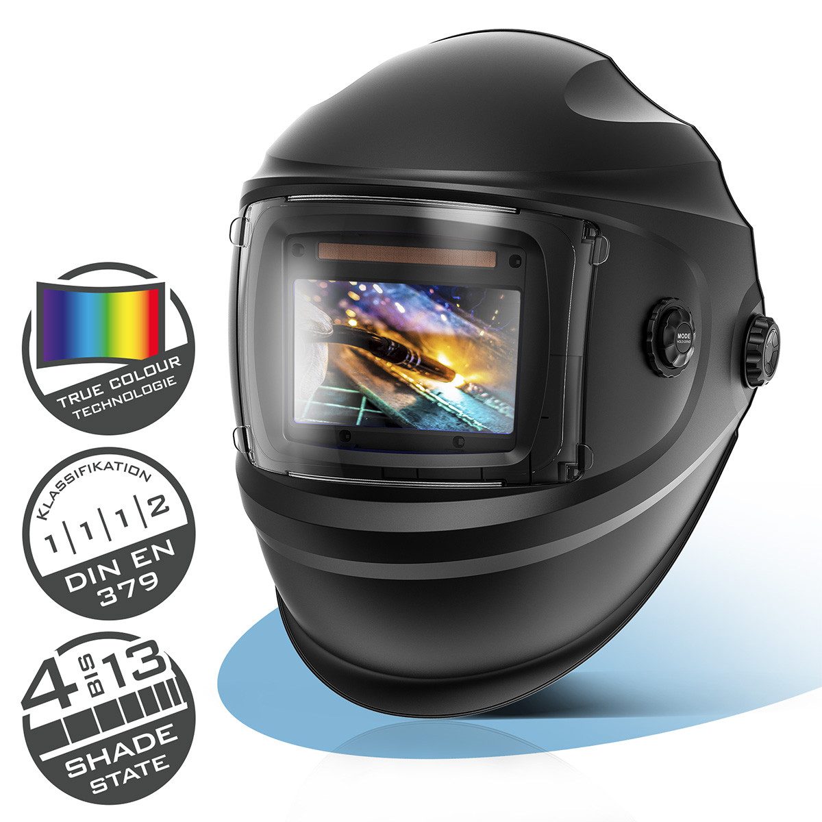 STAHLWERK Schweißhelm Automatik-Schweißhelm BULLET 3-in-1 Schweißerhelm (Set, 1-tlg., Set), True-Colour-Echtfarbwiedergabe