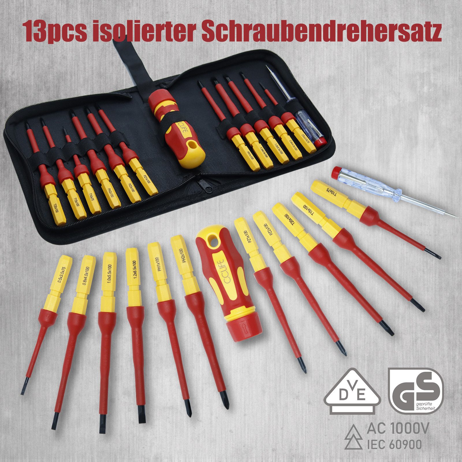 CCLIFE Schraubendreher Isolierter Schraubendreher VDE Magnetische Schraubenzieher, (13 St)