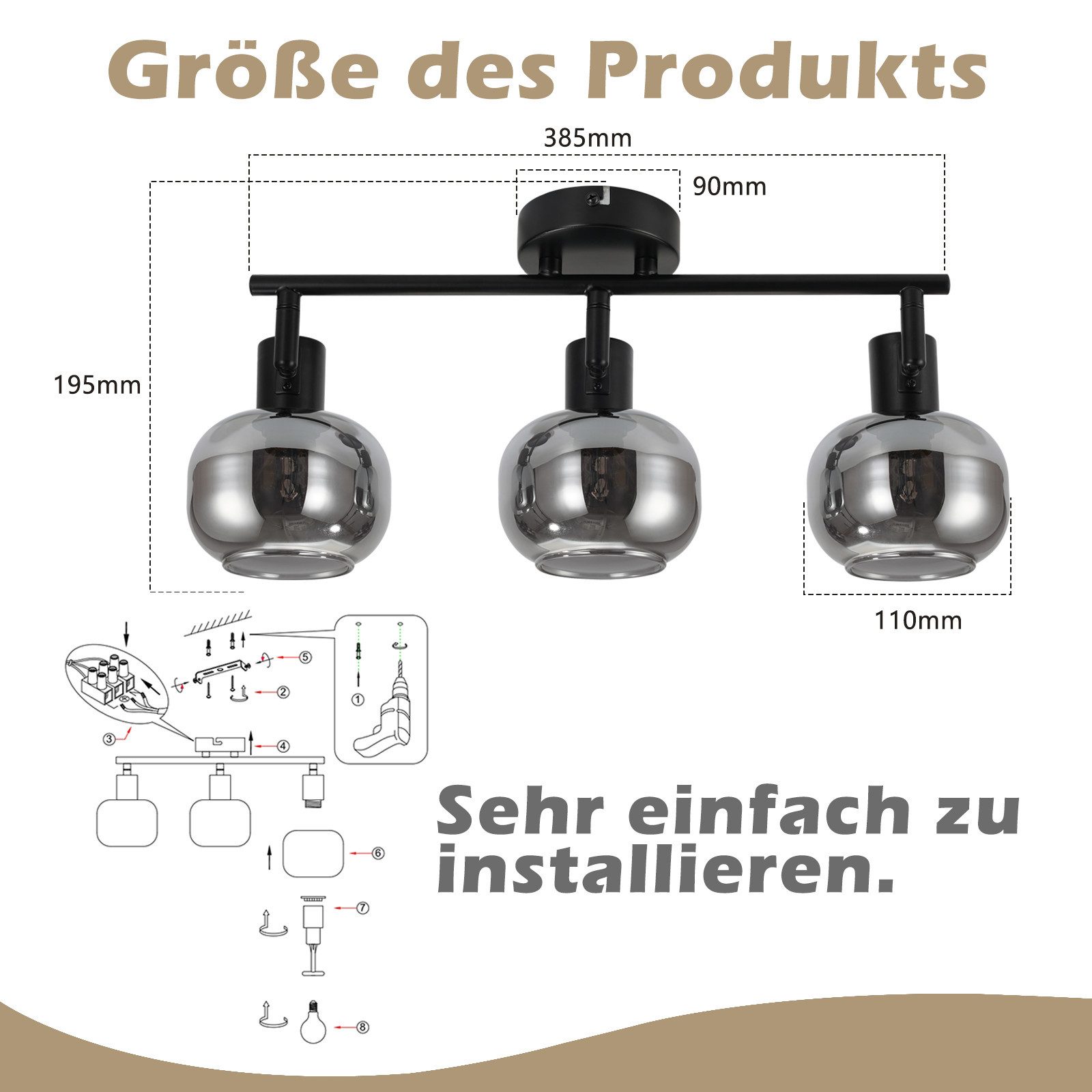 Nettlife Deckenstrahler Küchenlampe 2/3/4/6 Flammig Modern E14 Rauchglas Deckenleuchte, Schwenkbar, LED wechselbar, Wohnzimmerlampe für Schlafzimmer Flur Küche