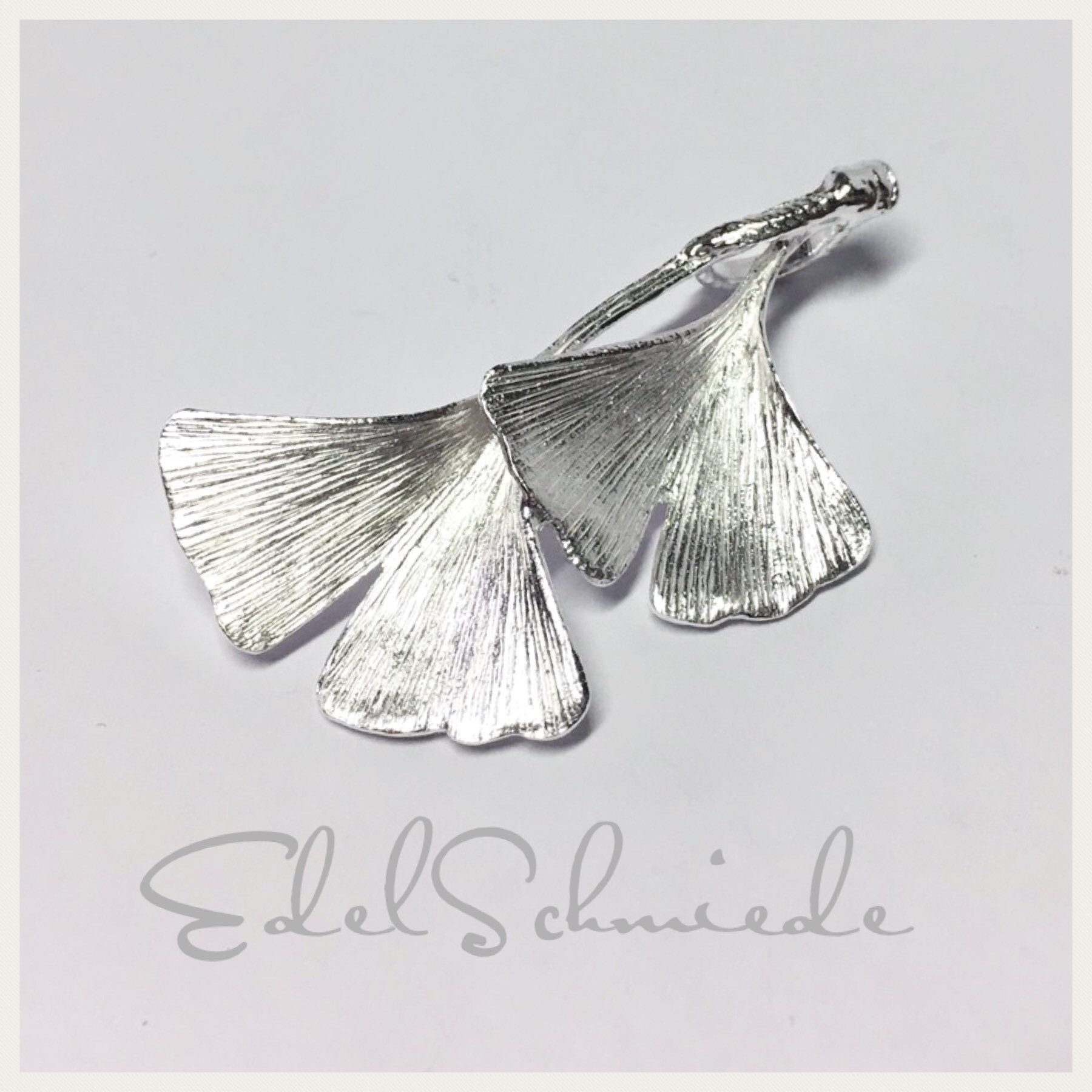 Ohrstecker-Set langer Ginko Anhänger in 925 Sterling Silber matt