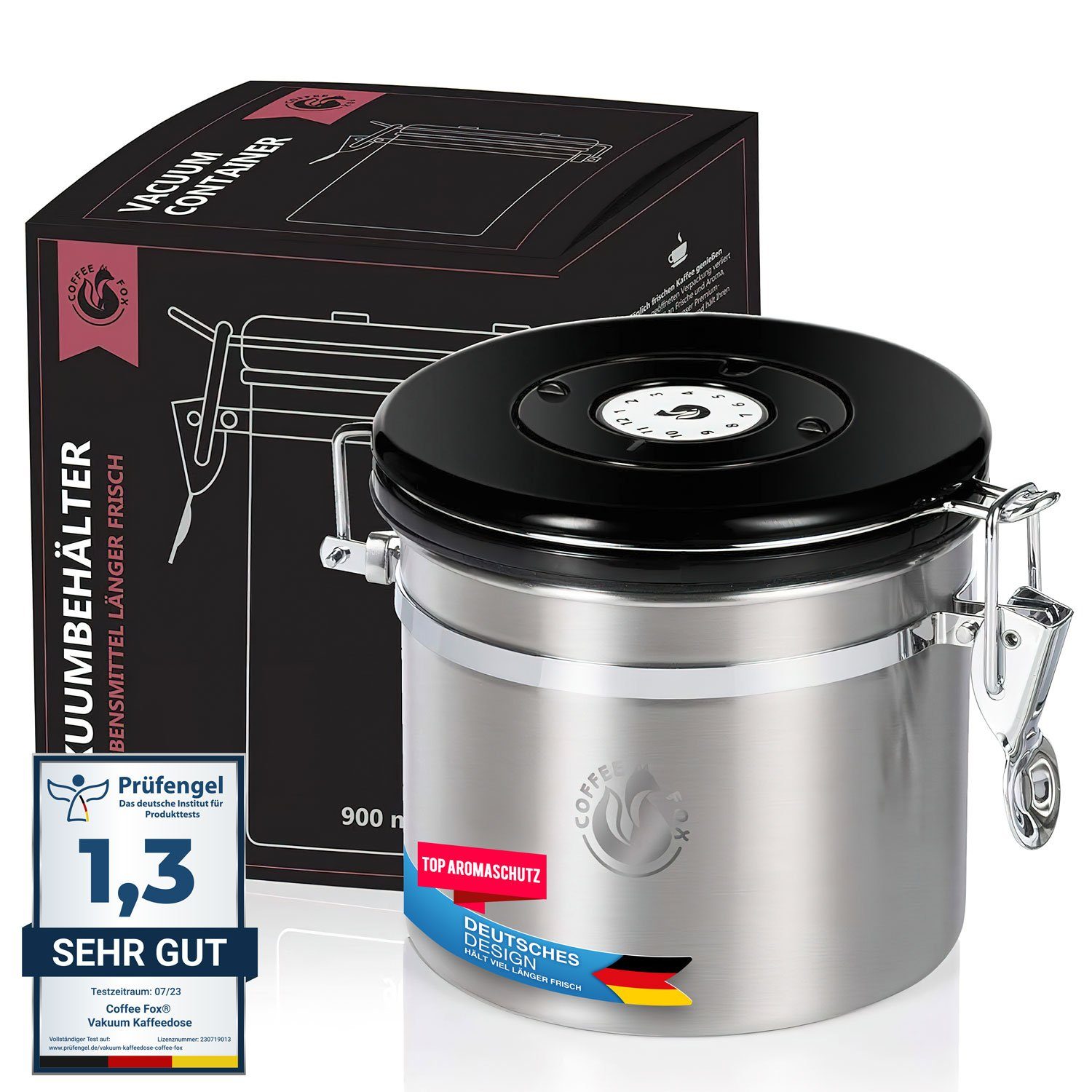 Coffee Fox Kaffeedose Coffee Fox Kaffeedose – Vakuum Edelstahl Vorratsdose für Kaffee & Tee, Edelstahl, (Vakuumdose), Vorratsbehälter Luftdicht