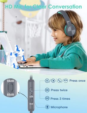 Nabevi mit Kabel, 85/94dB Lautstärkegrenze, HD-Ton Kinder-Kopfhörer (Erleben Sie grüne Energie für eine nachhaltige Zukunft., Sharing-Funktion, Over-Ear Verstellbare Faltbare mit Mikrofon)