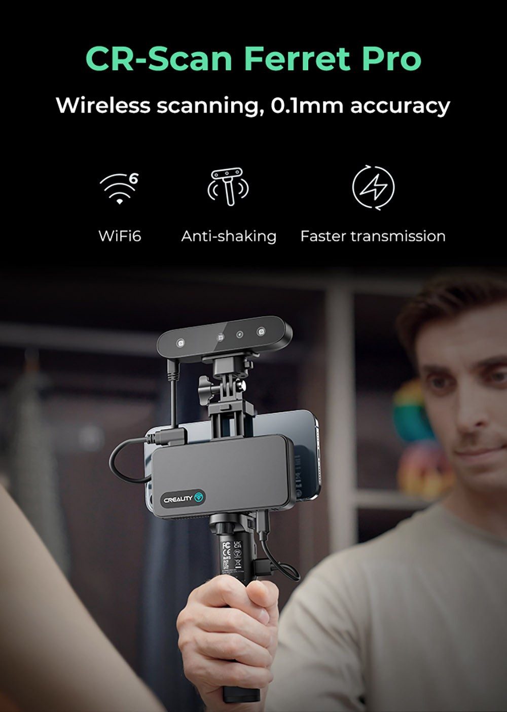 Creality CR-Scan Ferret Pro 3D-Scanner, (Scan-Geschwindigkeit bis zu 30 fps, Arbeitsabstand 150-700 mm)