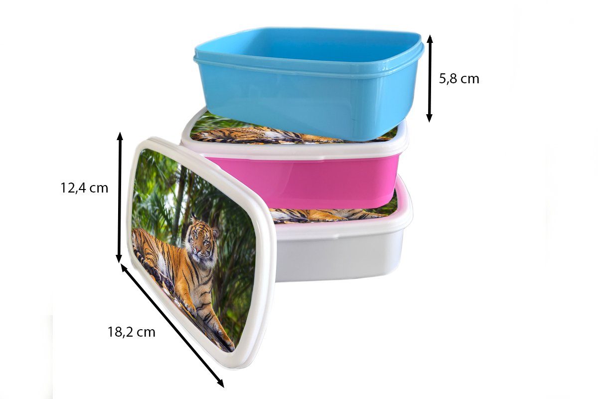 Dschungel, für MuchoWow Kunststoff Erwachsene, Brotbox - Wald Snackbox, - Brotdose Mädchen, Tiere Tiger rosa Kunststoff, Lunchbox - (2-tlg), Kinder,