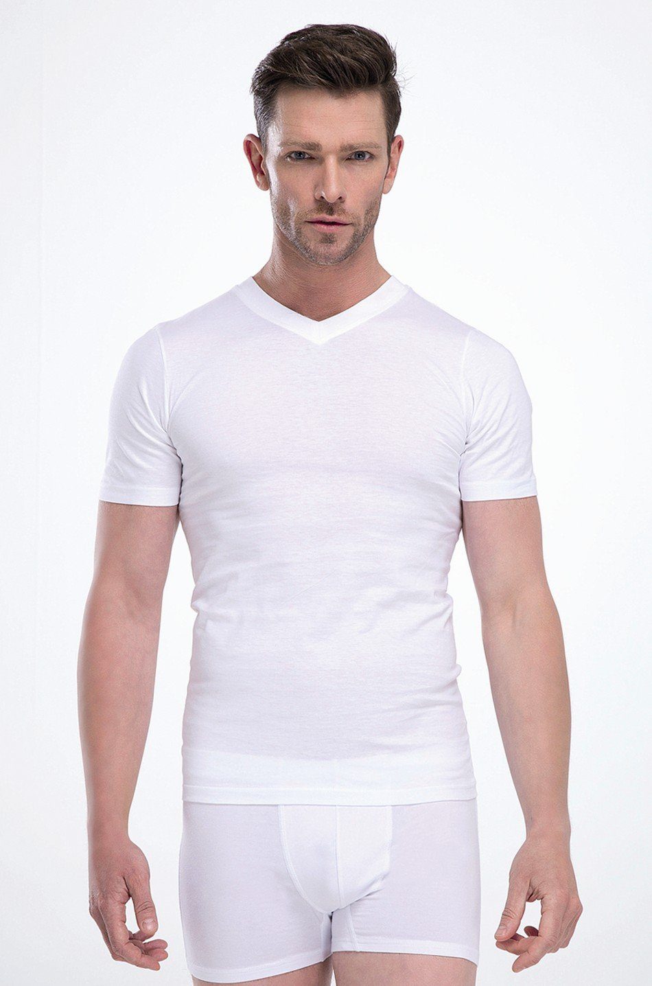 Toker Collection® T-Shirt Herren T-Shirt Basic V- Ausschnitt 2er Pack (Packung, 2er-Pack) aus Baumwolle