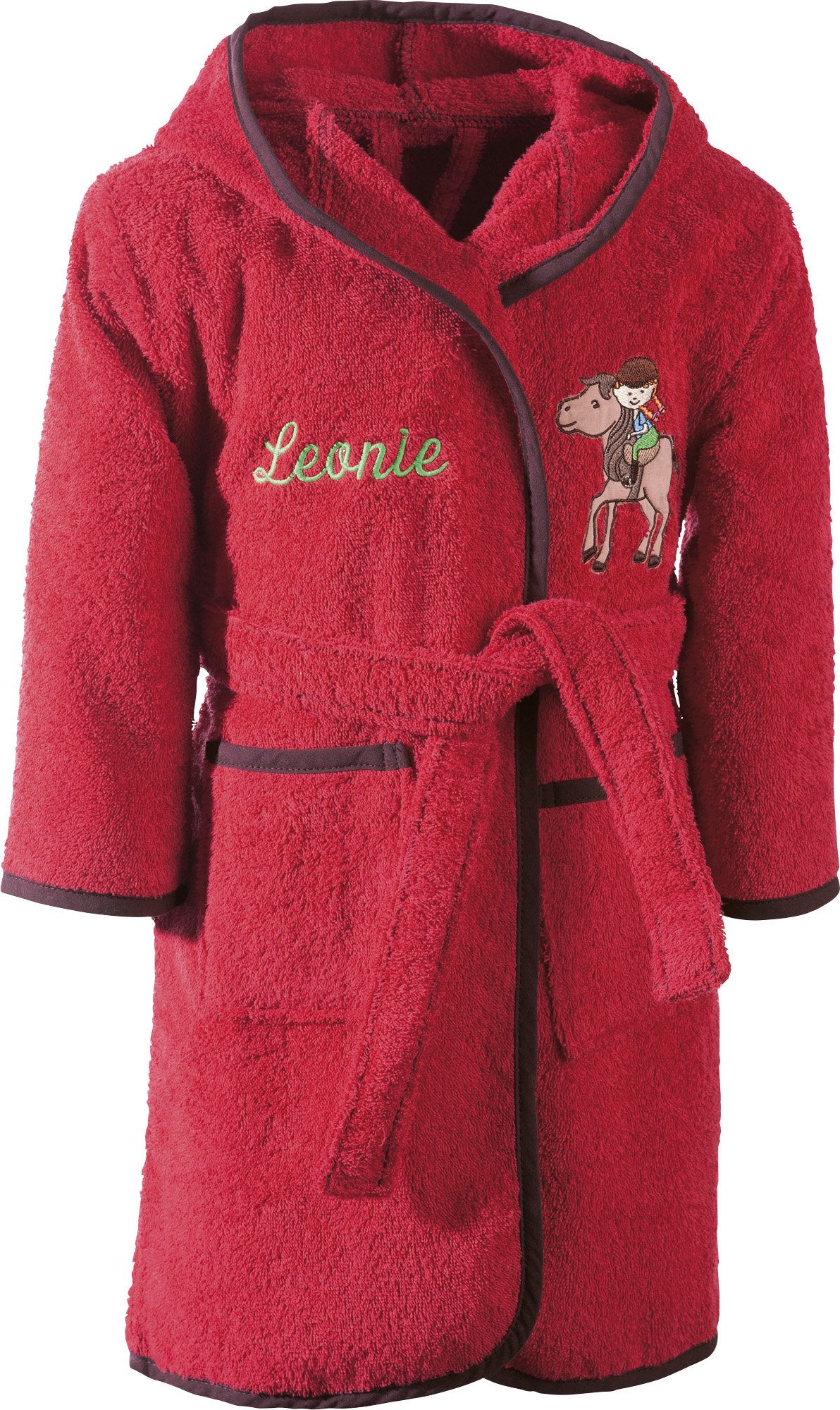 Erwin Müller Kinderbademantel Kinder-Bademantel mit Kapuze, Rückenlänge: 75 cm, Frottier, mit Kapuze/mit Aufsatztasche:, default, Walk-Frottier Uni/Motiv: Pferd/Tiermotive: Pferd