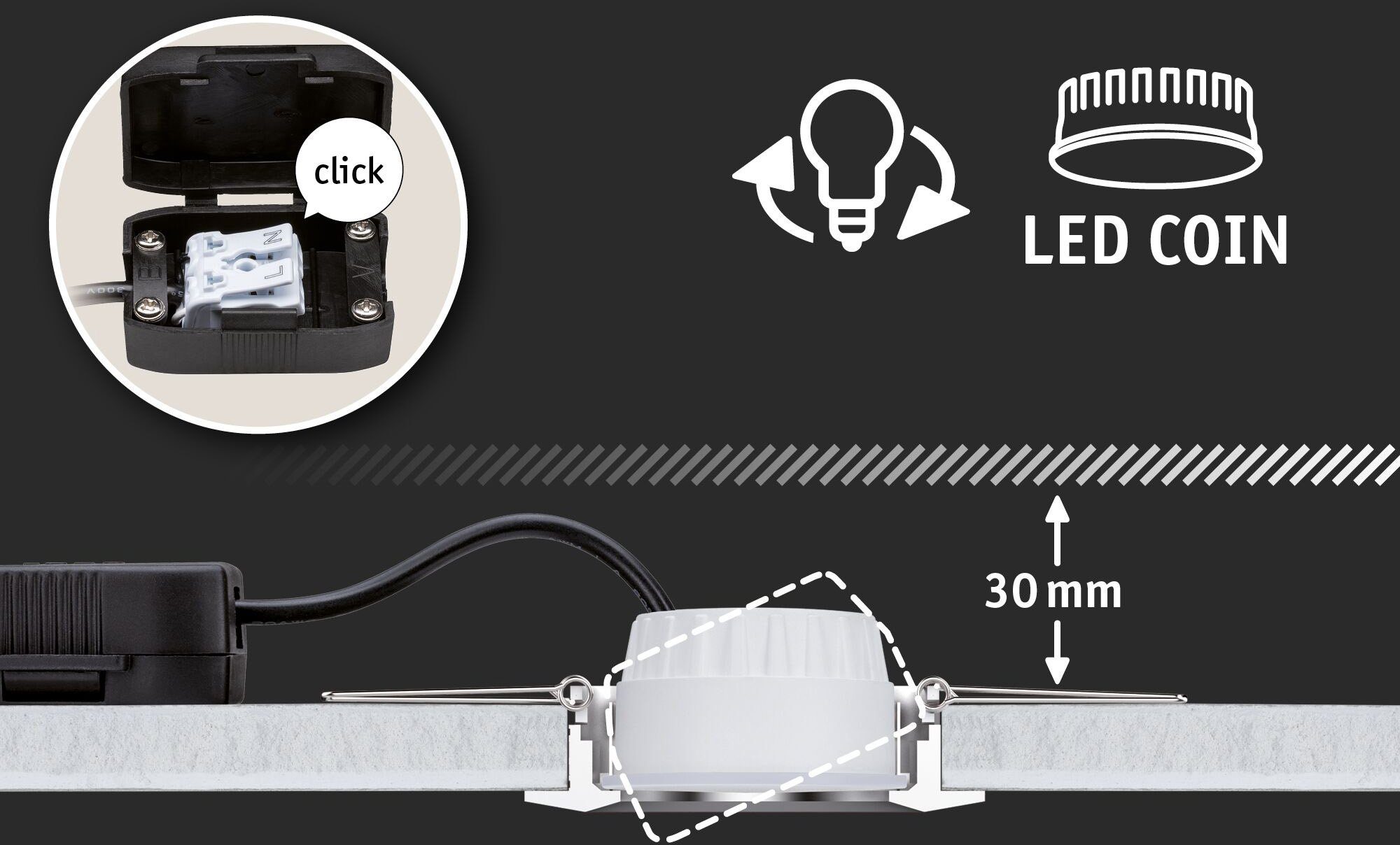 Paulmann LED Helligkeitsstufen, 3-Stufen-dimmbar wechselbar, Einbauleuchte LED-Modul, Gil, LED mehrere Warmweiß