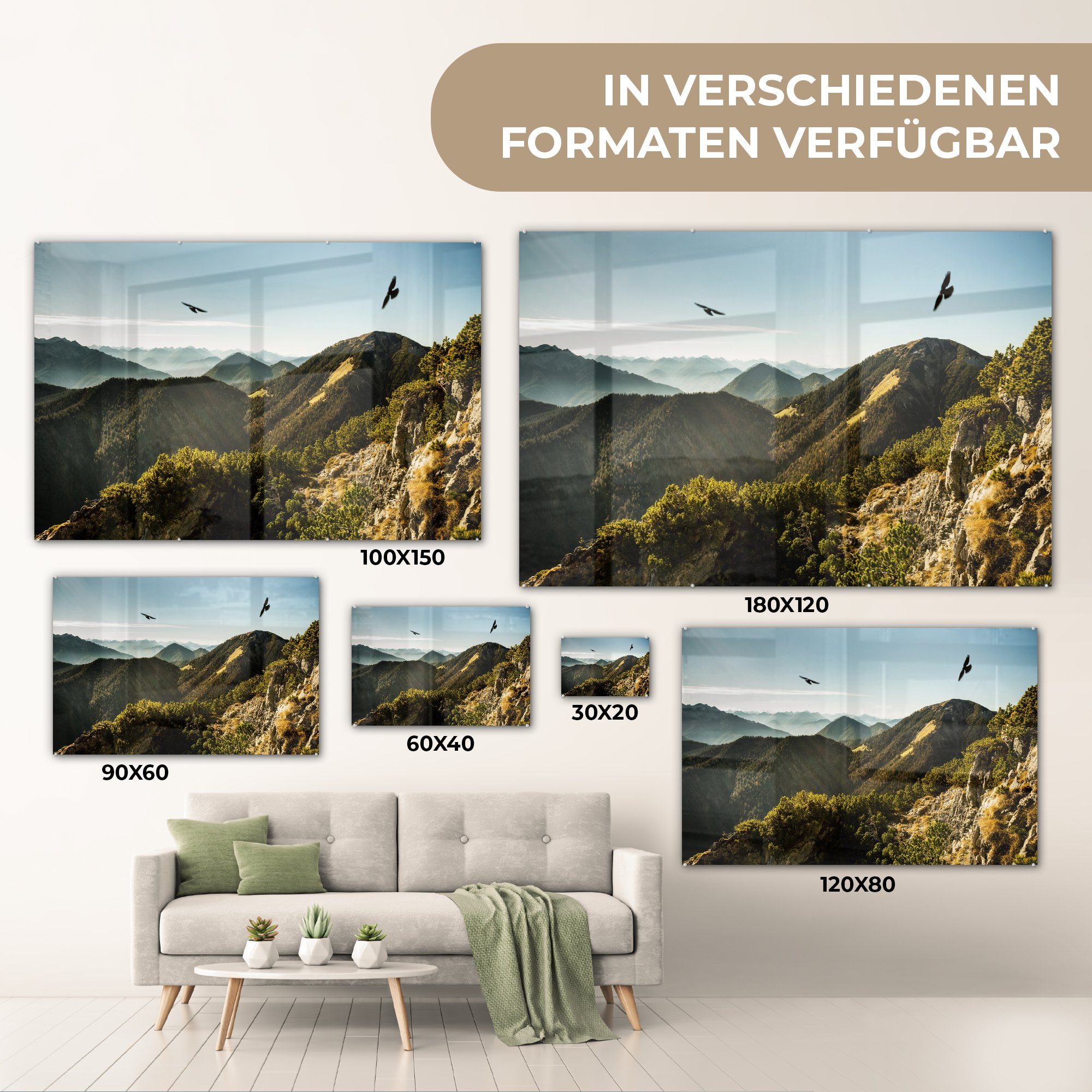 MuchoWow Acrylglasbild Alpen Schlafzimmer St), Wald, - (1 Vögel & Acrylglasbilder Wohnzimmer 