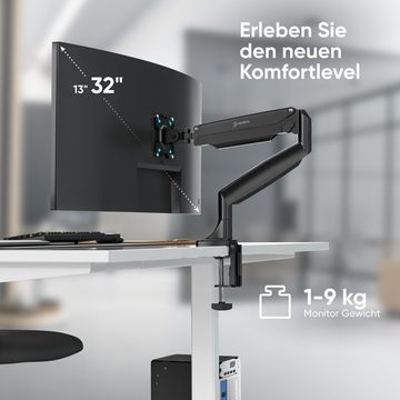 ONKRON designed to support VESA 75/100 Monitor Halterung 1 Monitor Arm schwenkbar für 13-32 Zoll Monitor-Halterung, (bis 32,00 Zoll, Monitor Stand, Monitor Stand Arm, Einarm, Monitor Halterung, Monitor Tischhalterung, Bildschirme bis zu 9kg max, Schwarz)